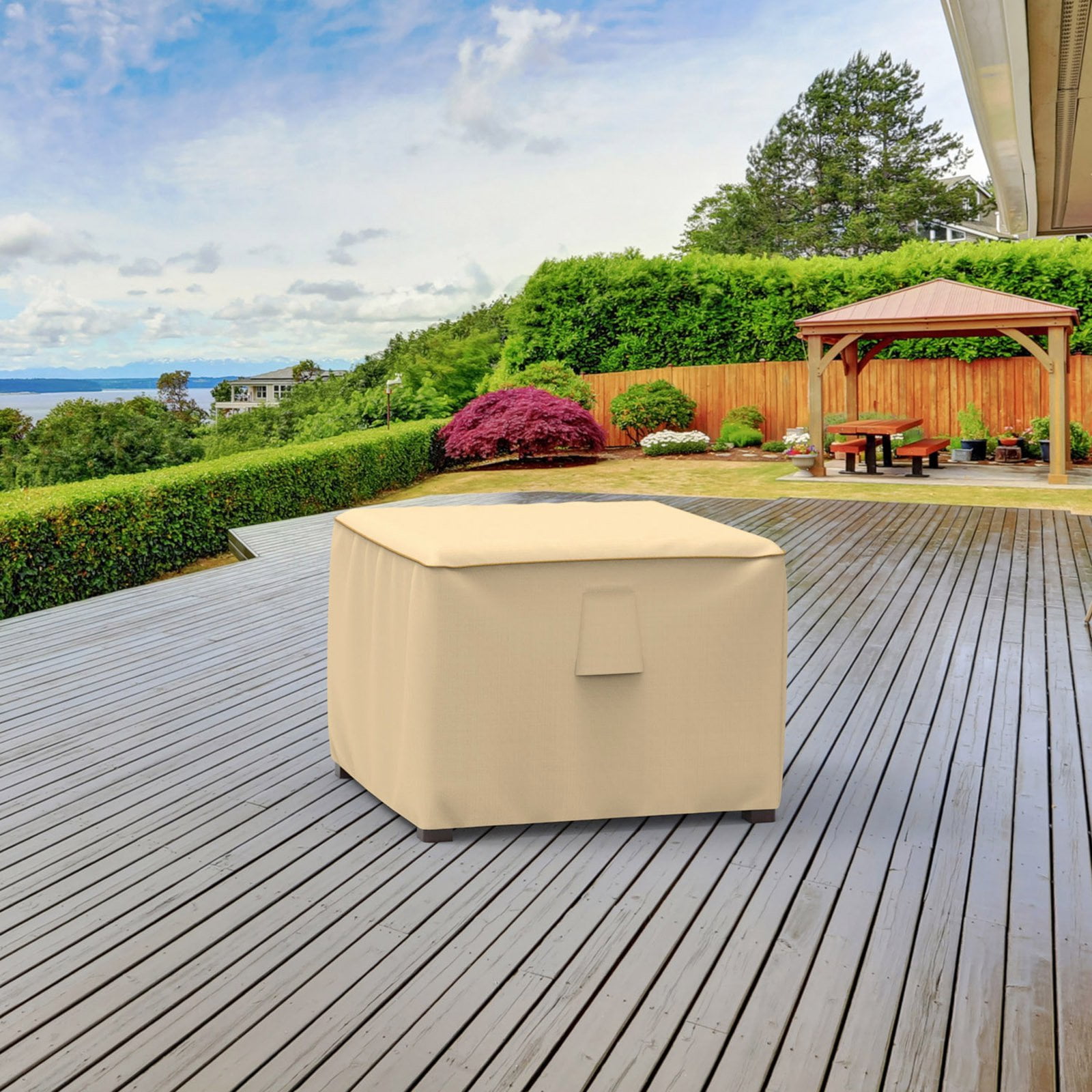Budge Small Tan Patio Table/Ottoman Cover, StormBlock™ Savanna - Image 2