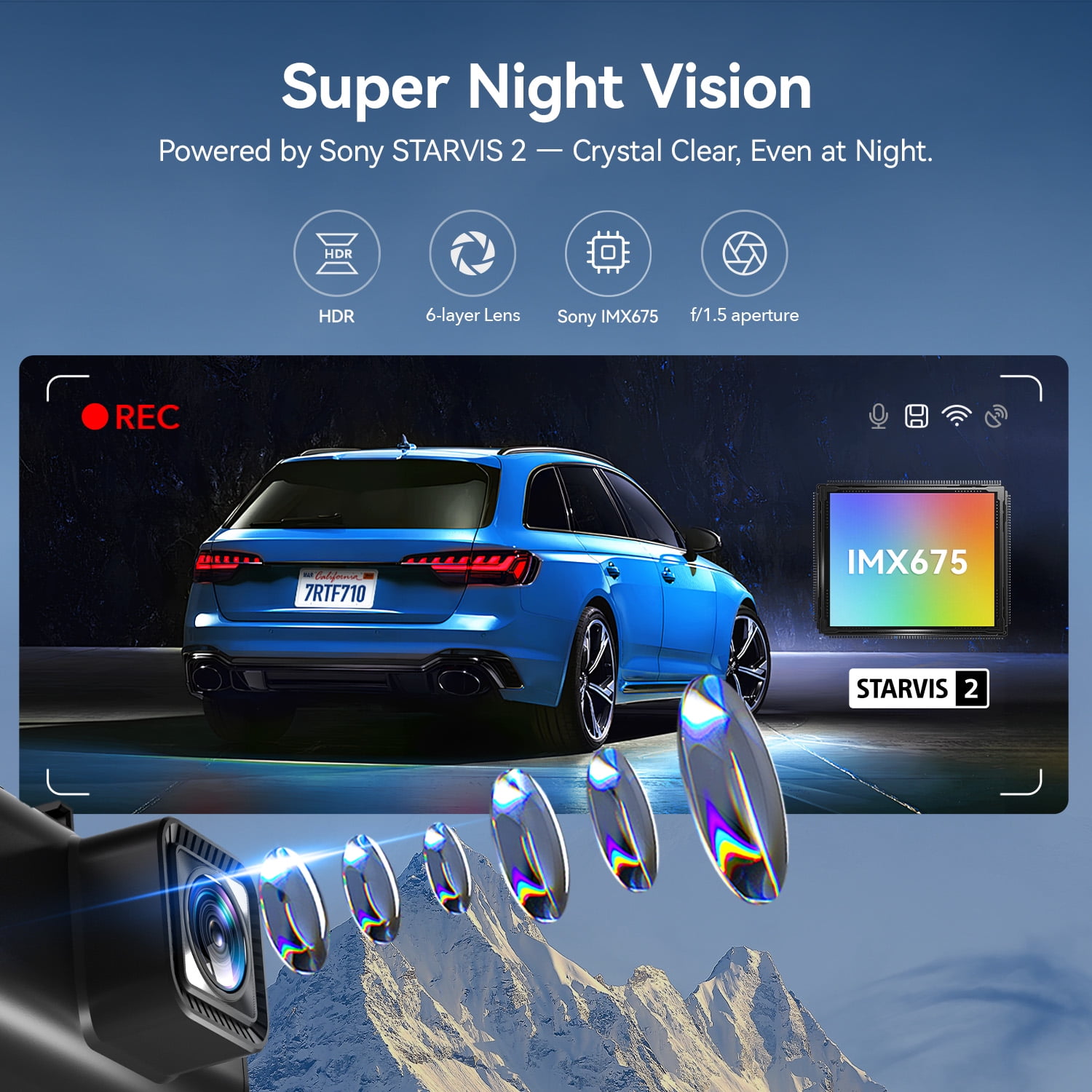 REDTIGER Touch Screen Dash Cam Front and Rear, 4K Dash Camera with STARVIS 2 Sensor, Free 128GB Card, Car Camera with Wifi GPS, Voice Control, WDR,5.8GHz WiFi, 24H Parking Mode, Night Vision - Image 2