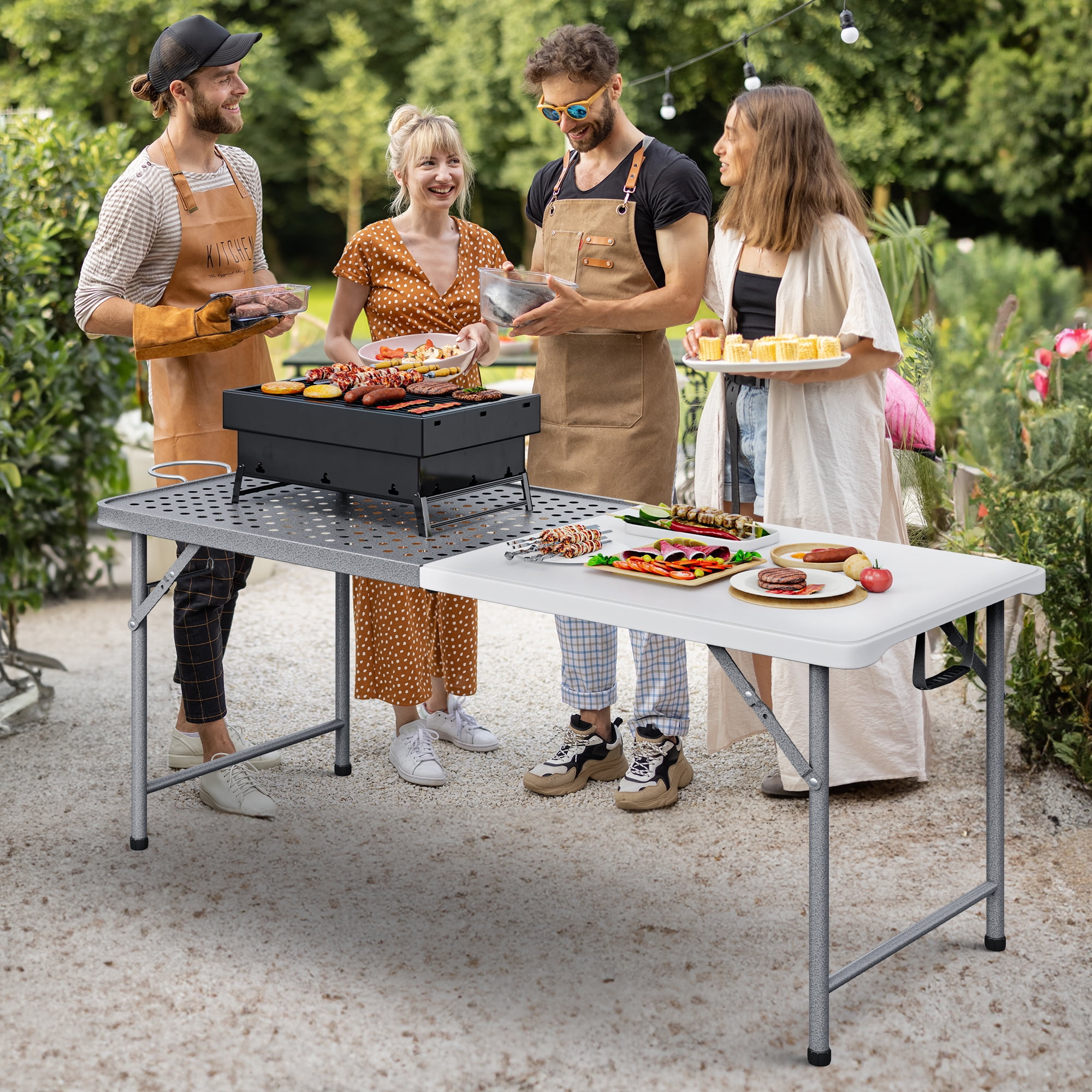 Dextrus Portable Folding Grill Table, 6Ft Metal Outdoor Table with Mesh Surface, 2-in-1 Design for Camping, BBQ, Picnic, White - Image 7