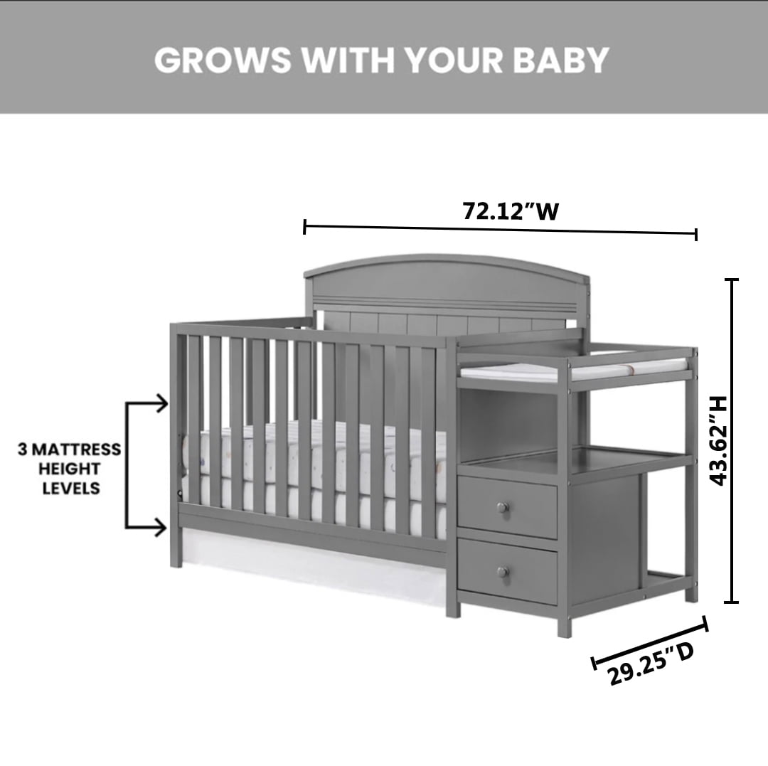 Oxford Baby Pearson 4-in-1 Convertible Crib & Changing Station, Dove Gray, GREENGUARD Gold Certified, Wooden Crib - Image 6