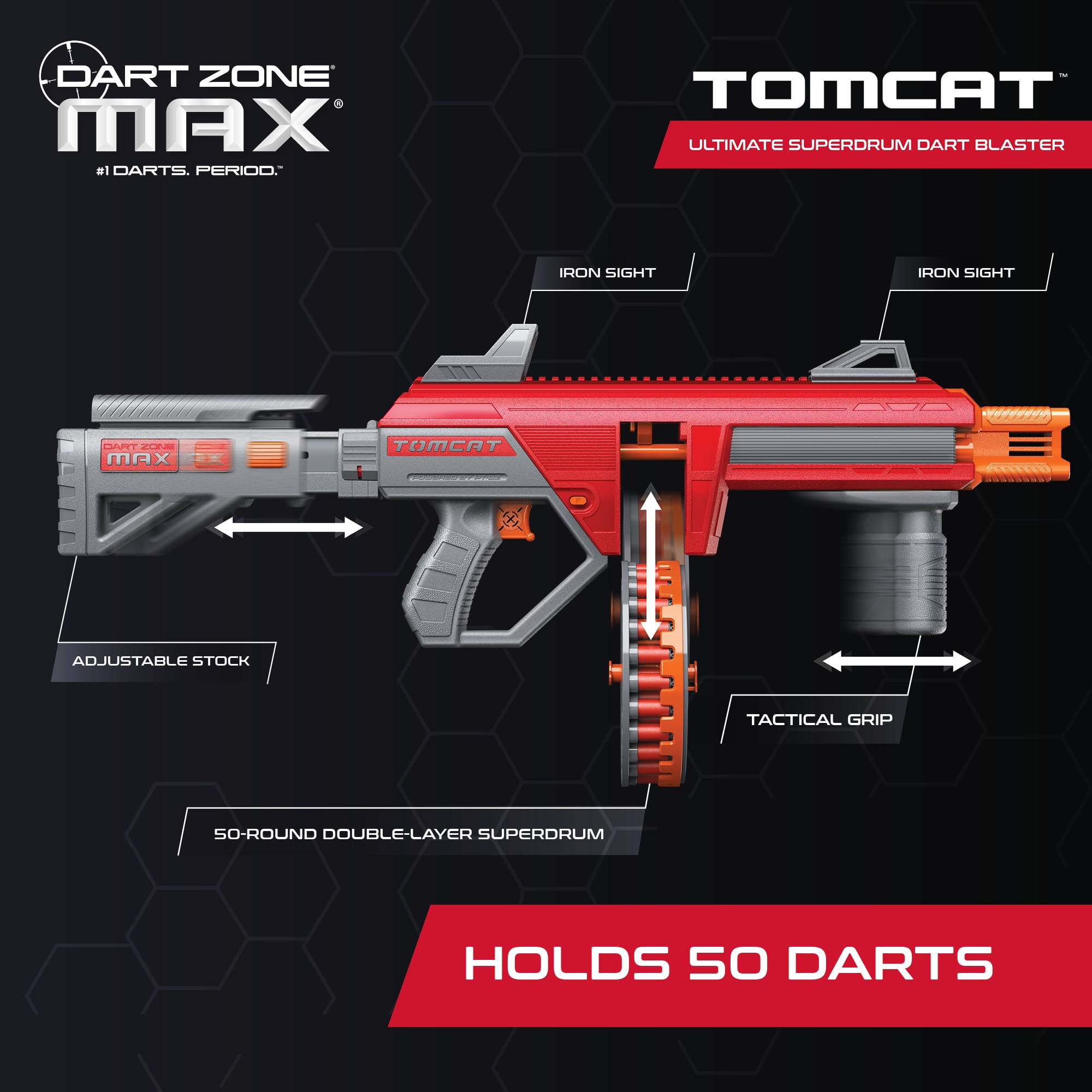 DART ZONE Max Tomcat Ultimate Superdrum Dart Blaster 58-Piece Set - Image 8