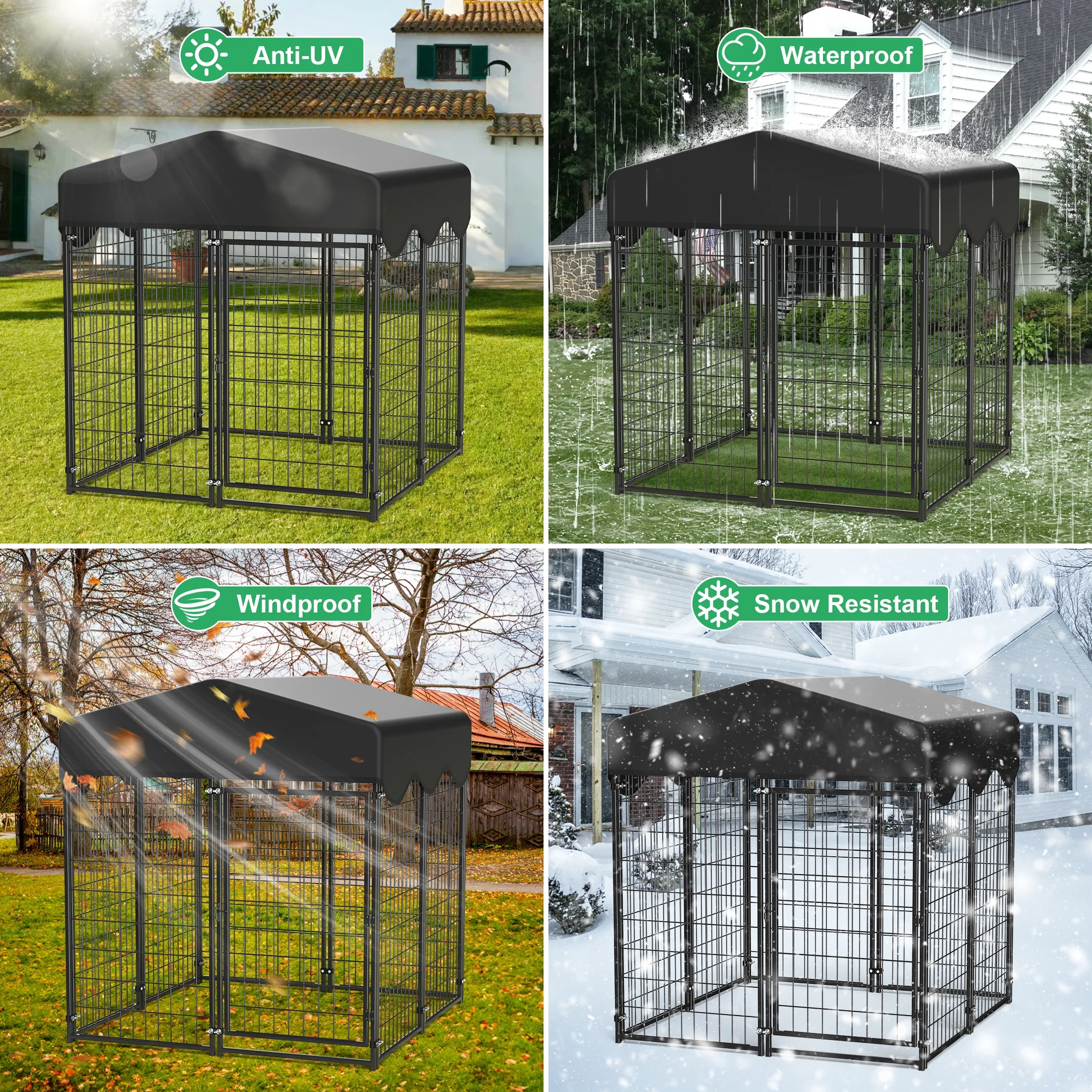Monasem Dog Kennel with Roof,4.2ft x 4ft x 4.5ft Outdoor Dog Fence with Waterproof UV-Resistant Cover - Image 3