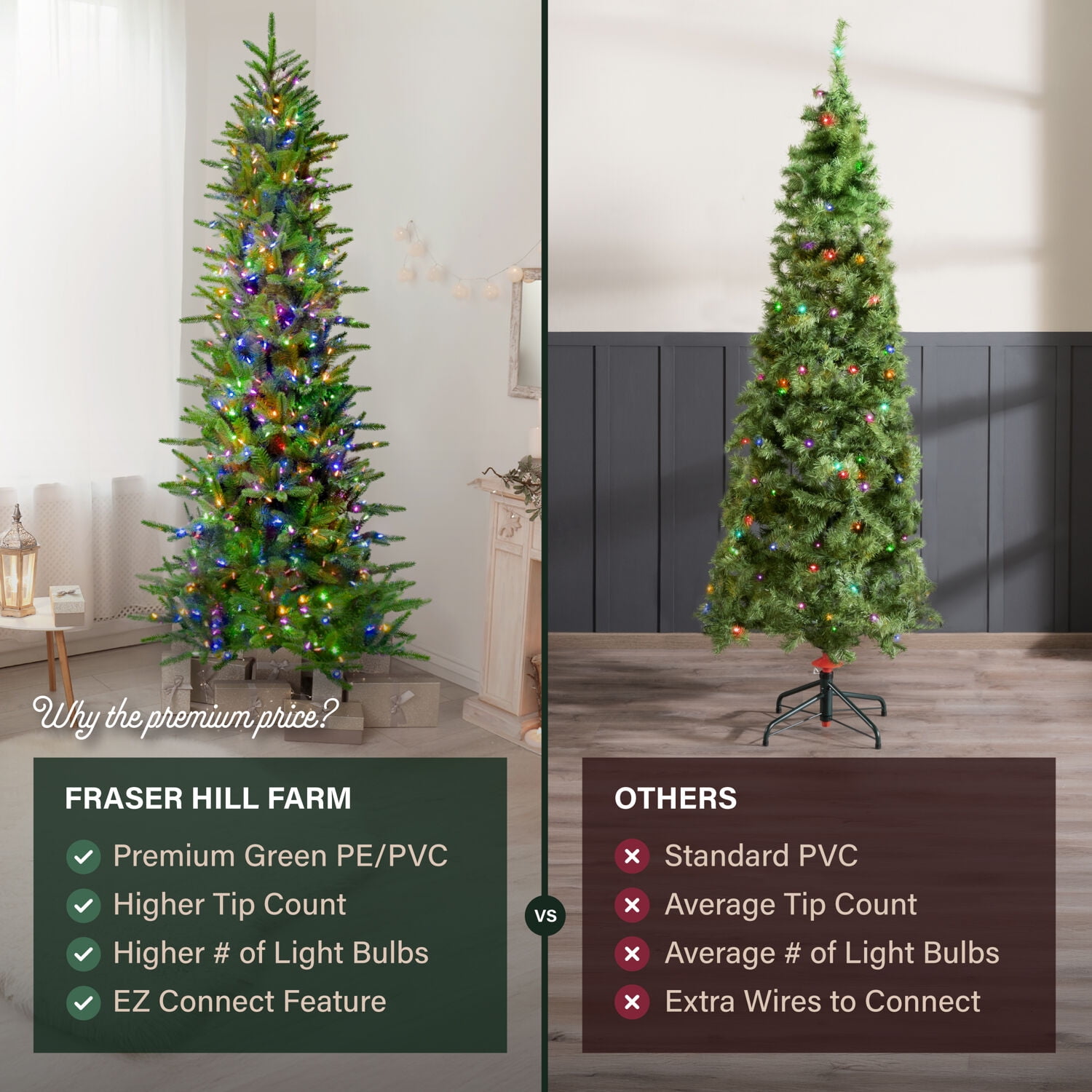 Fraser Hill Farm 9-Ft. Carmel Pine Slim Artificial Christmas Tree with Dual Multicolor & Warm White LED Lights, FFCP090-6GR - Image 4