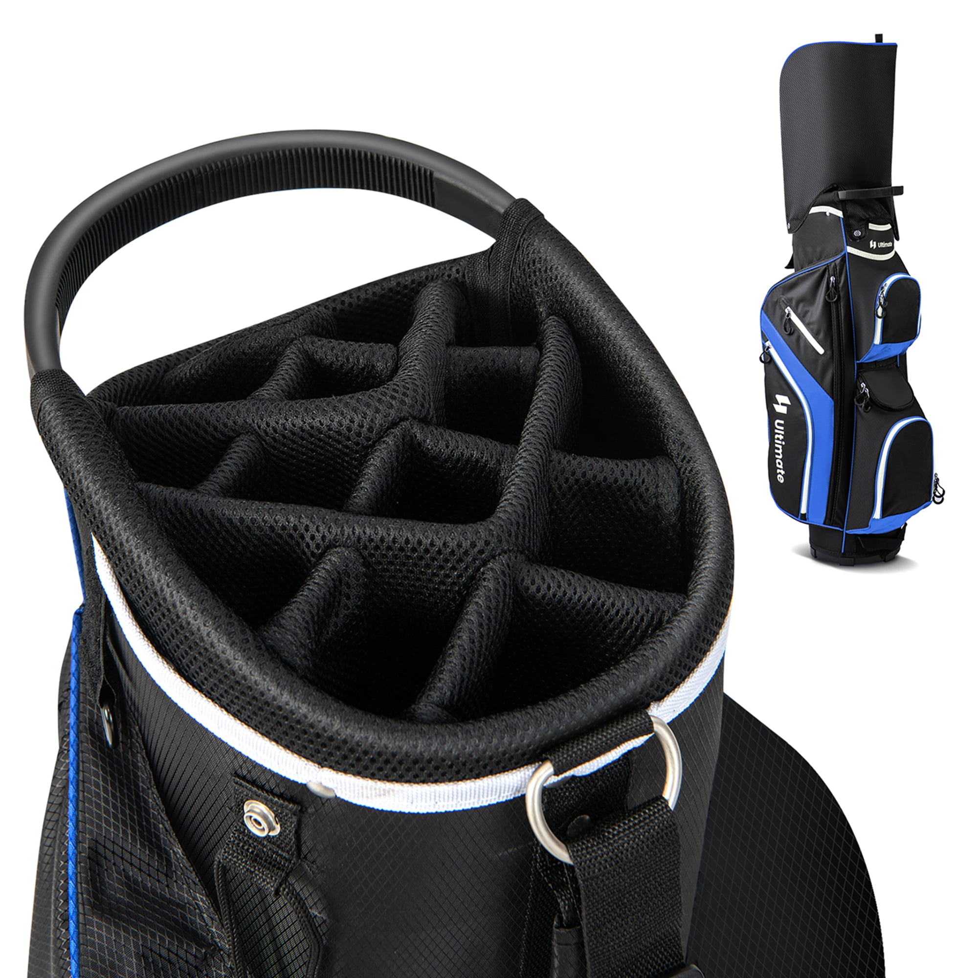 Costway Lightweight Golf Cart Bag with 14 Way Top Dividers 9 Pockets Rain Hood Cooler Bag Blue - Image 9