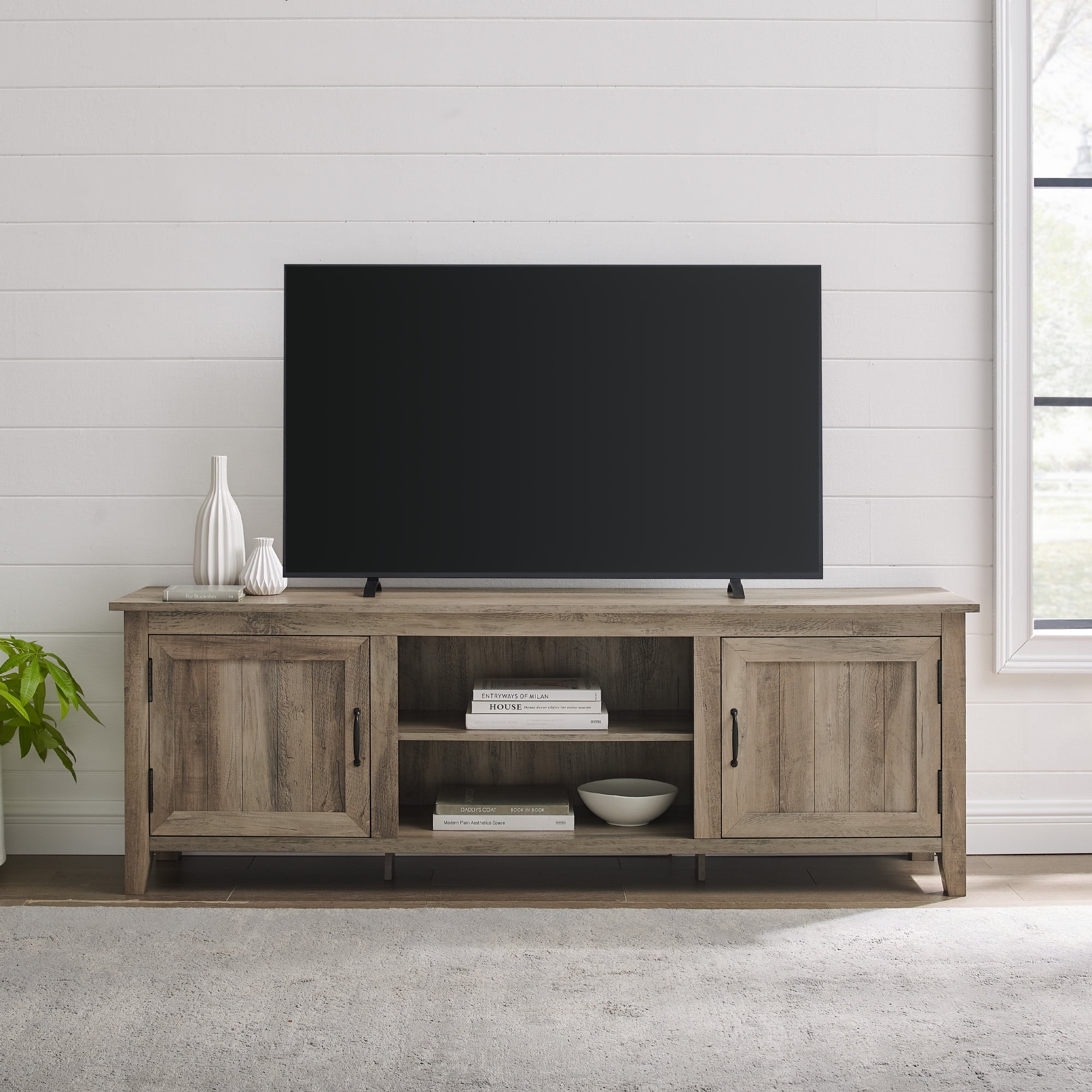 Walker Edison Farmhouse Grooved Door TV Stand for TVs up to 80", Grey Wash - Image 8