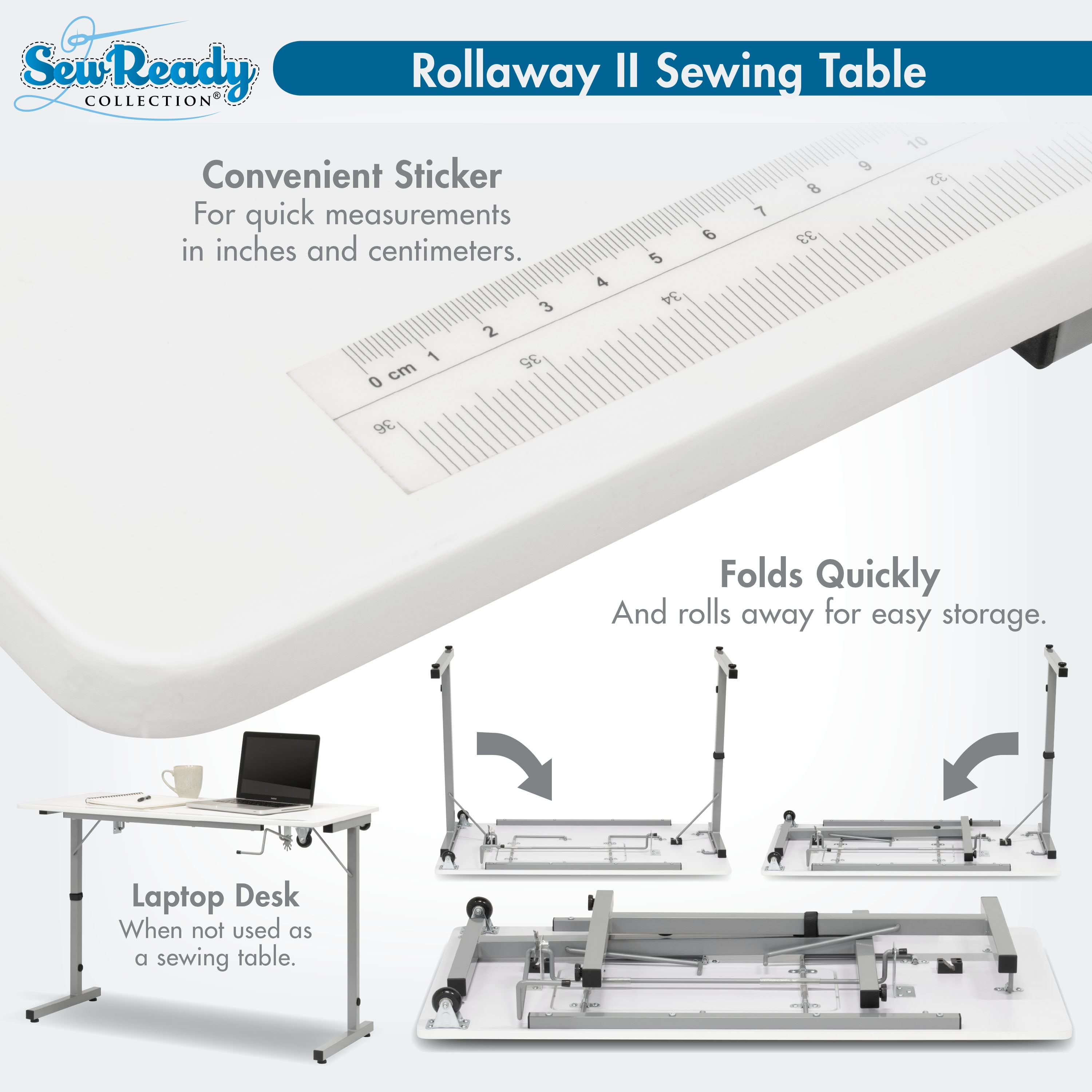 Sew Ready Rollaway II Folding Rolling Portable Sewing Table Silver / White - Image 7