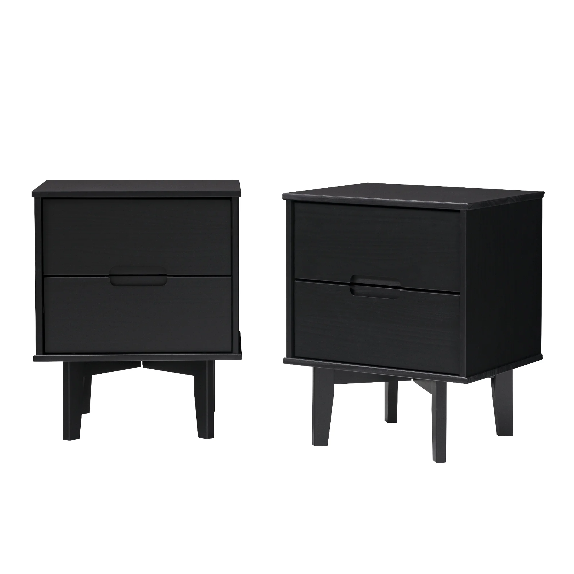 Walker Edison Set of 2 Mid-Century Modern 2-Drawer Nightstands, Black - Image 6