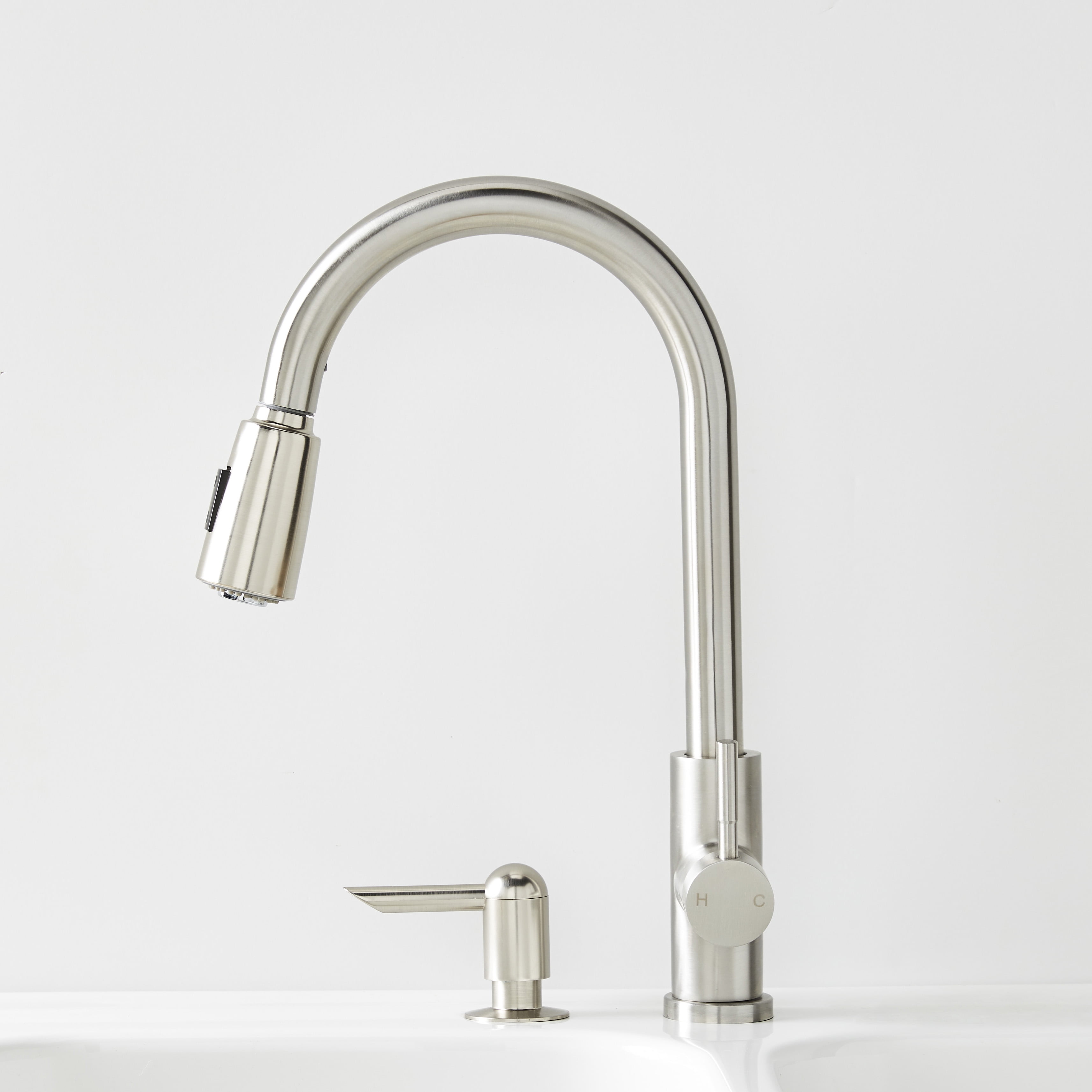 Better Homes & Gardens Elmont High Spout Single Handle Pull Down Kitchen Faucet with Soap Dispenser, Satin Nickel - Image 18