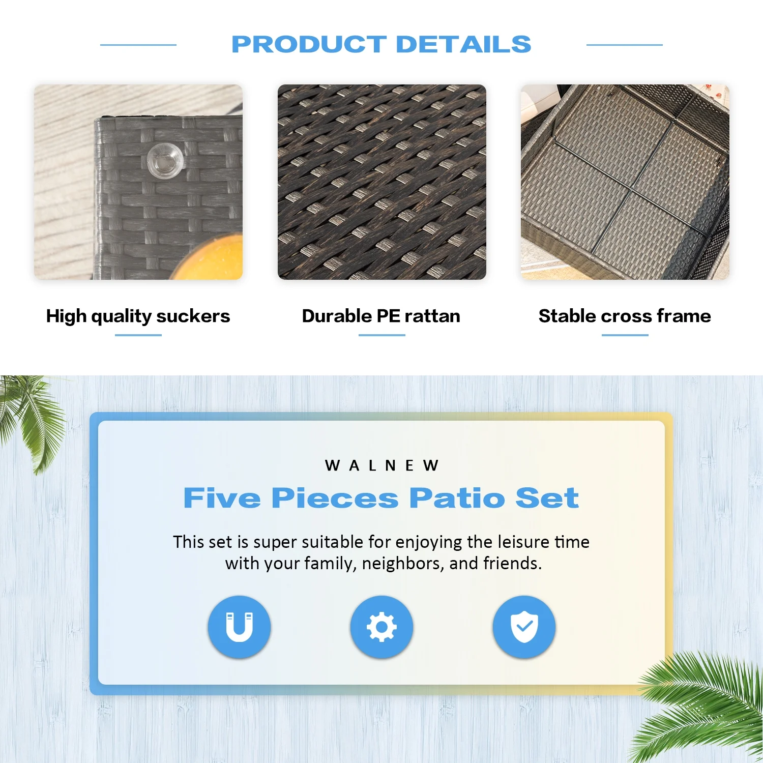 LACOO 5 Pieces Patio Rattan Sectional Set Outdoor Conversation Set , Beige - Image 6