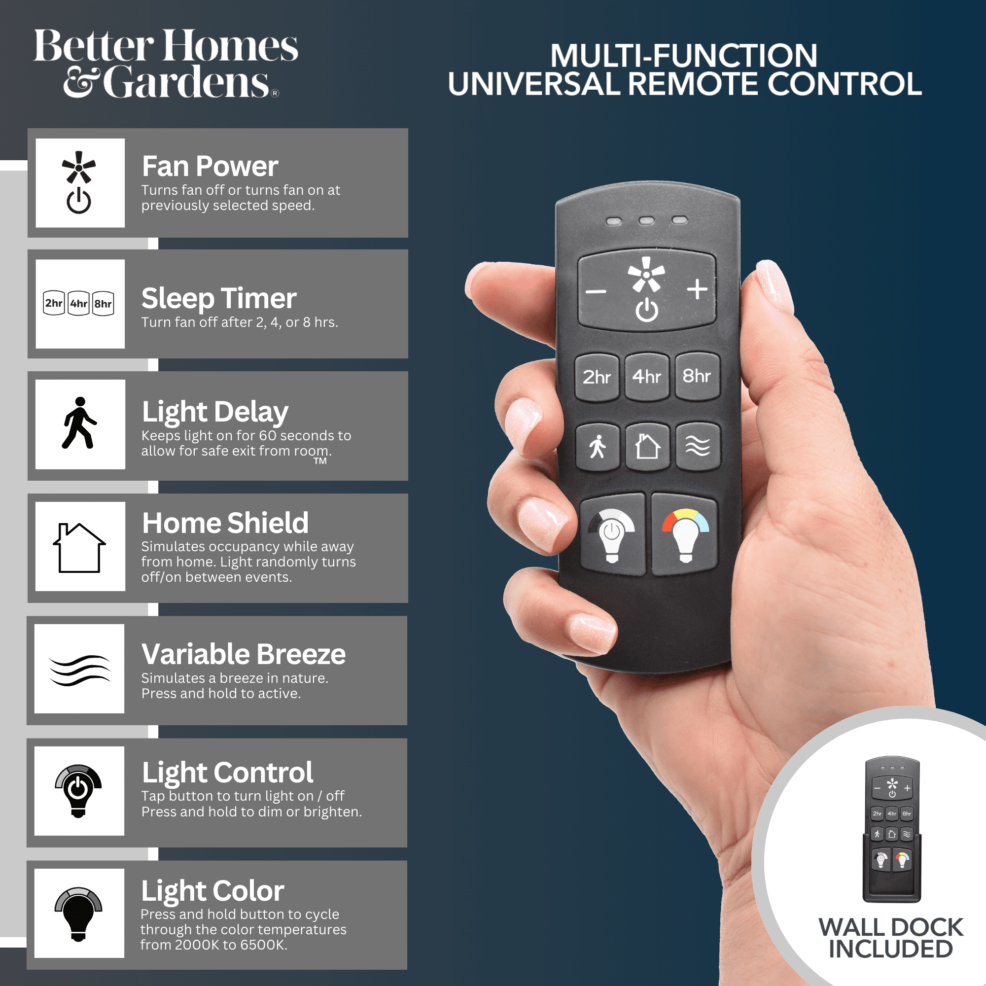 Better Homes & Gardens 56" Black Large Indoor Ceiling Fan with Color Changing Light 6 Blades Remote and Reverse Airflow - Image 12