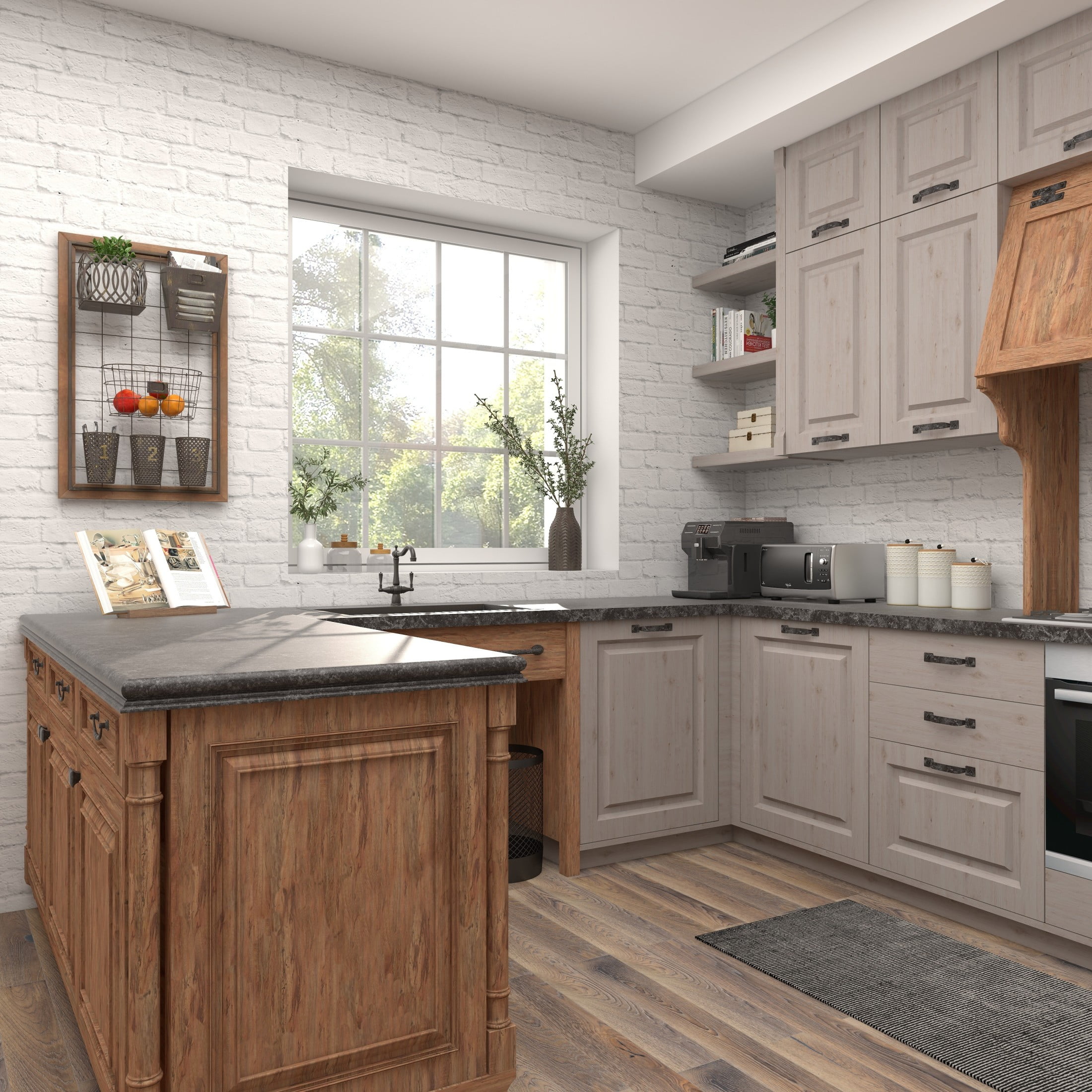 DecMode 32" Brown Metal Wall Storage Magazine Rack Holder with Suspended Baskets and Wood Frame - Image 2