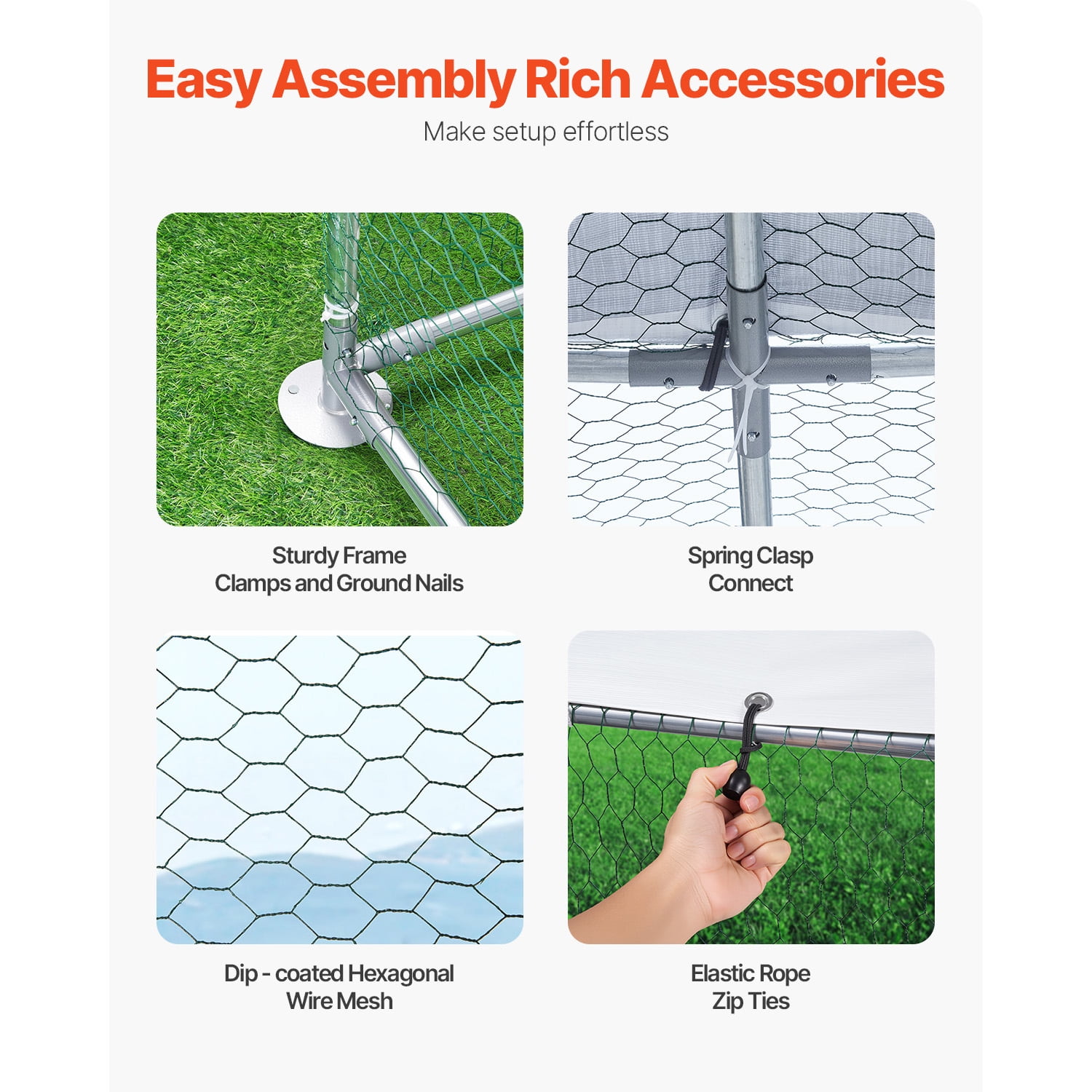 KFFKFF Metallic Poultry Enclosure, Dimensions 9.8x13.1x6.5 ft, Spacious Walk-in Design with Protective Cover, Dome-shaped Roof, Secure Locking Mechanism, Outdoor Cage for Ducks and Rabbits - Image 9