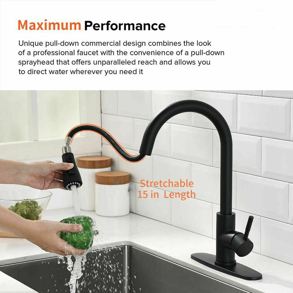 Zovajonia Matte Black Touch On Kitchen Sink Faucet Pull Down Sprayer Swivel Tap W/Plate - Image 10