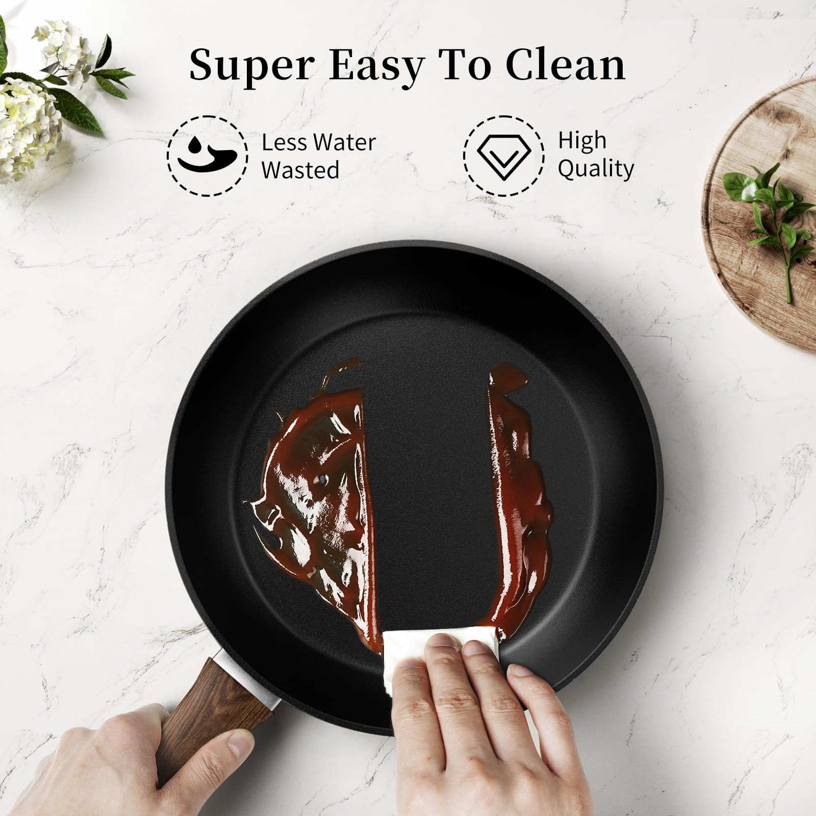 Innerwell 8" 9.5" and 11" Black Nonstick Frying Pan Set with Lid Non Toxic Cooking Kitchen Set Induction Skillets - Image 3