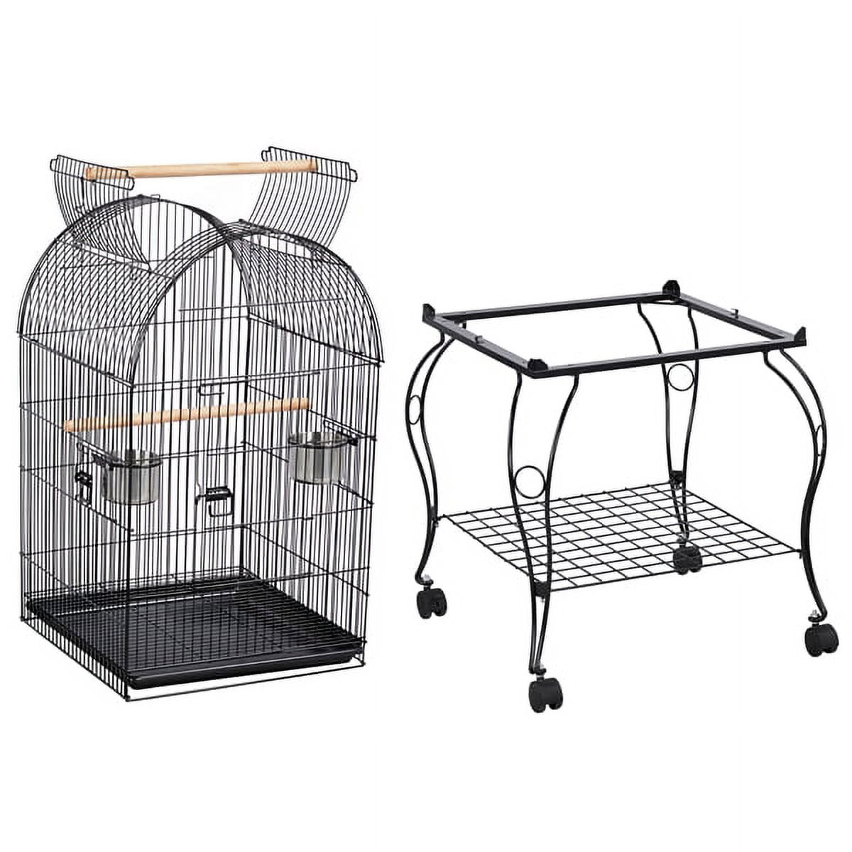 Alden Design Metal Rolling Bird Cage with 2 Feeders and 2 Wooden Perches, Black - Image 8