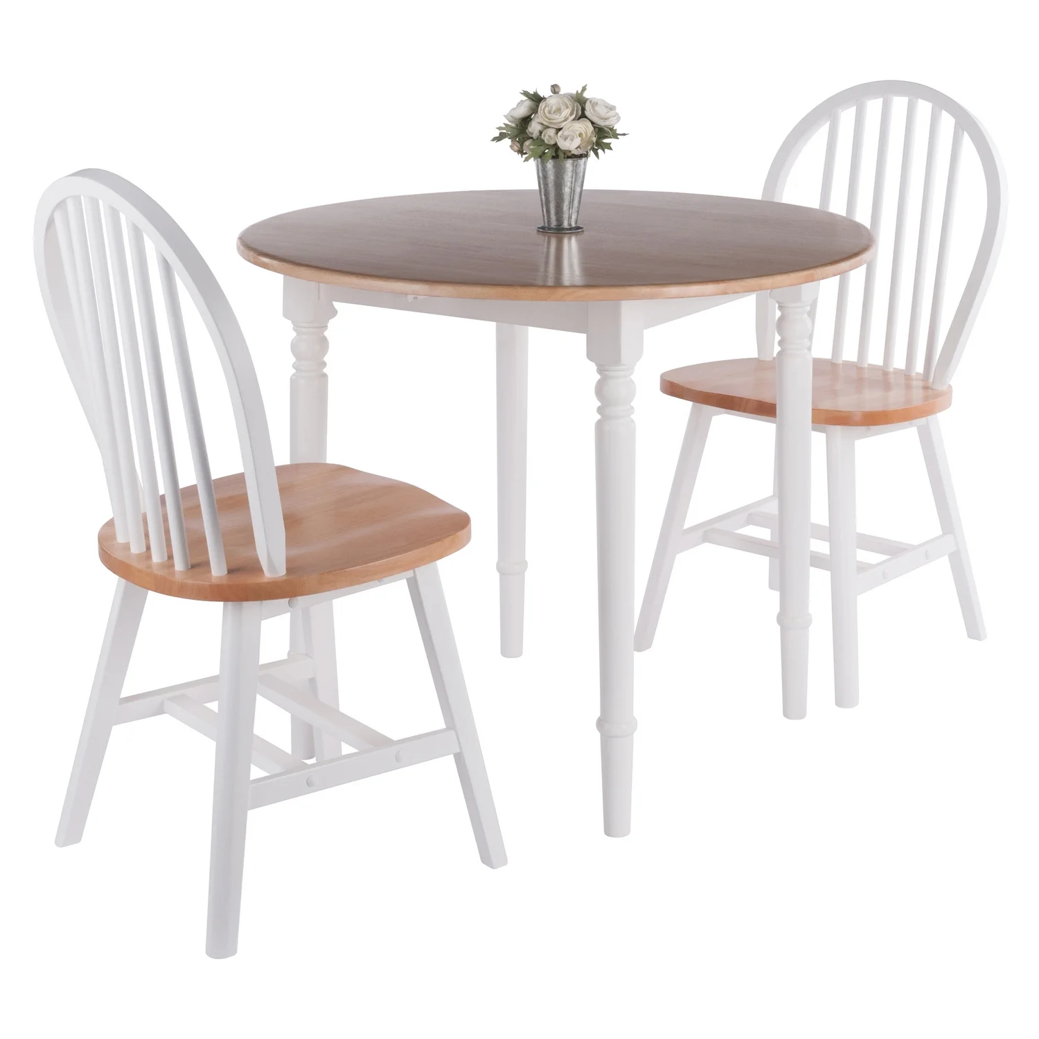 Winsome Wood Sorella 3-Pc Drop Leaf Dining Table with Windsor Chairs, Natural and White - Image 3
