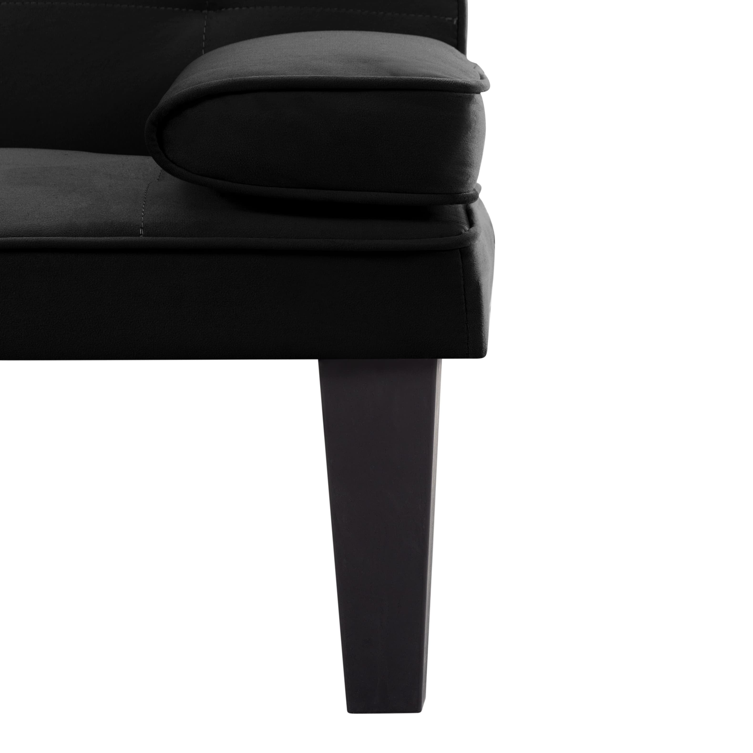 BSHTI Twin Size Futon Sleeper Sofa Bed,Velvet Upholstery,3 Angles for Adjusting Backrest,with 2 Cup Holders,Removable Arm,Convertible Sleeper Sofa(Black) - Image 8