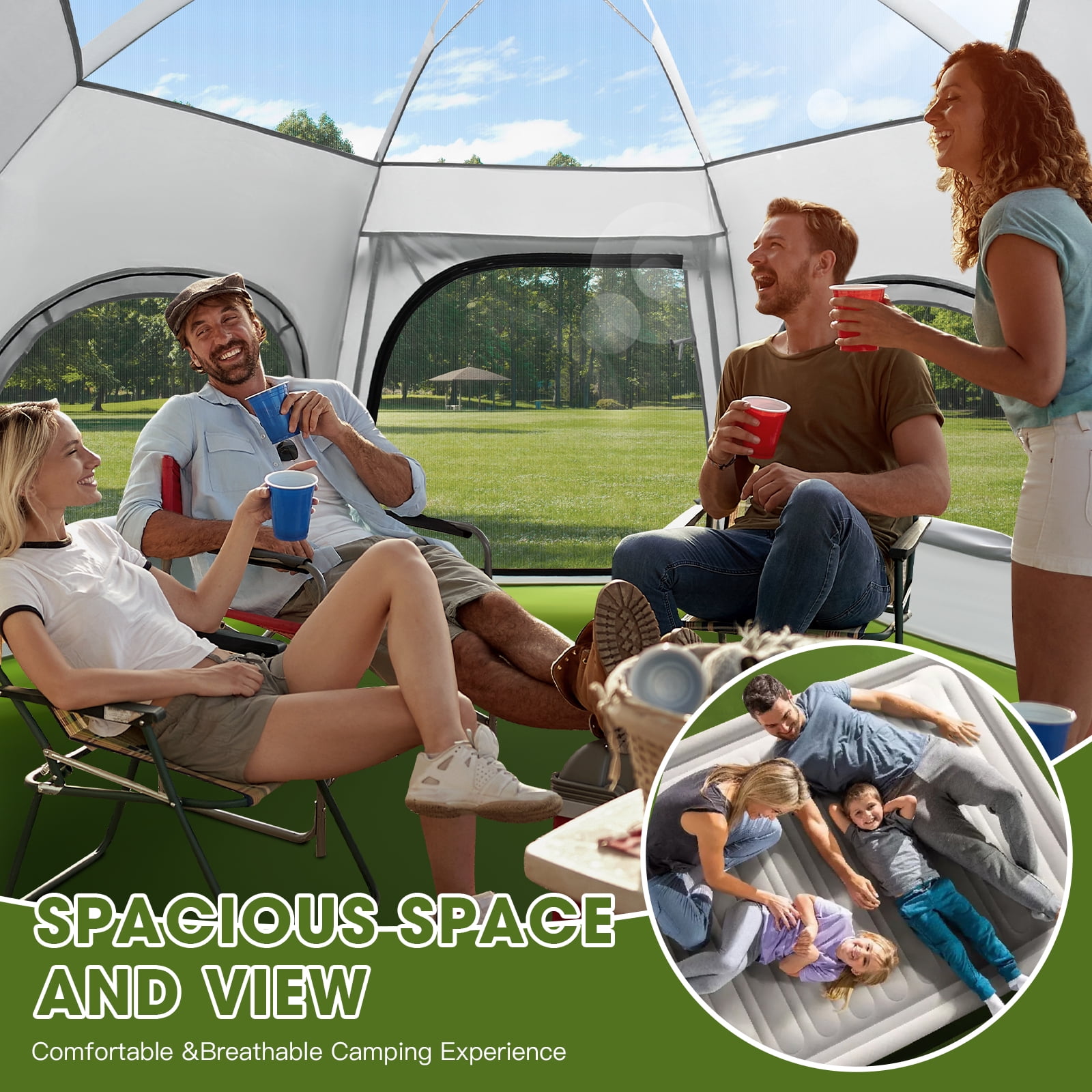 Fenbeli 4-6 Person Waterproof Family Camping Tent for All Seasons, Instant Setup Outdoor Tent with Double Doors, Dome Design for Family, Hiking & Traveling - Image 8