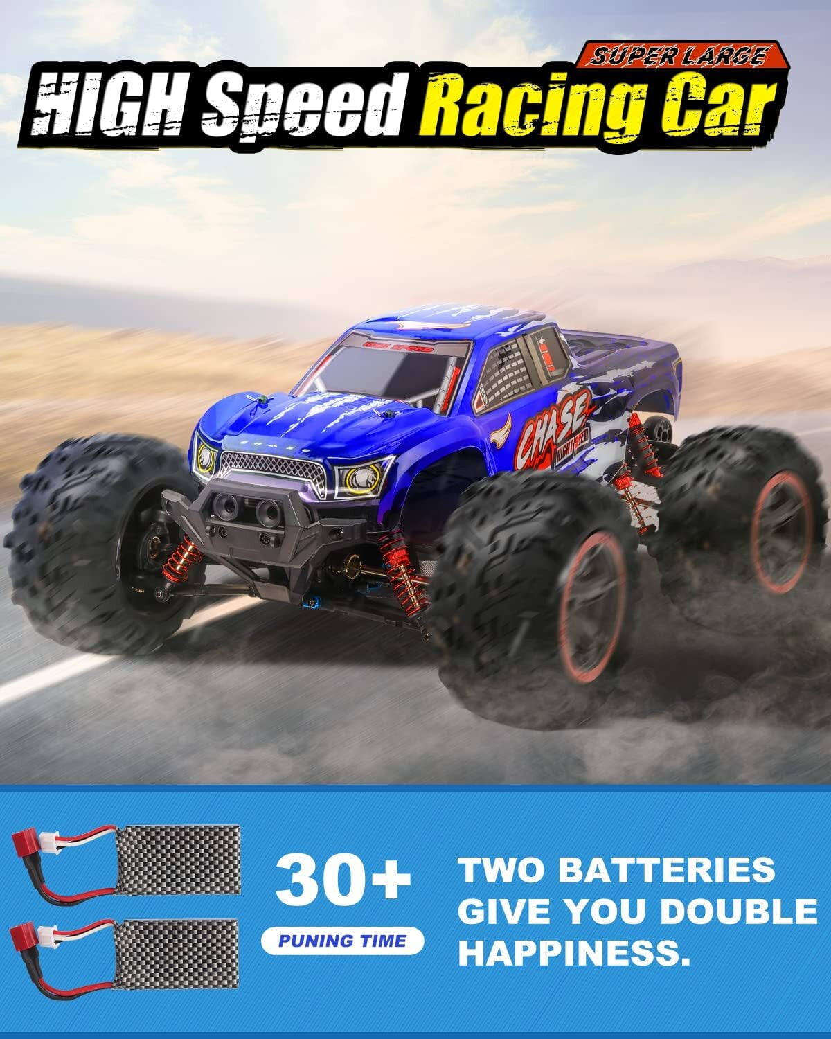 Beefunni Large Remote Control Car 1:10 Scale RC Cars High Speed 46+KM/H 4WD Waterproof Off-Road RC Trucks Gifts for Adults and Boys - Image 2