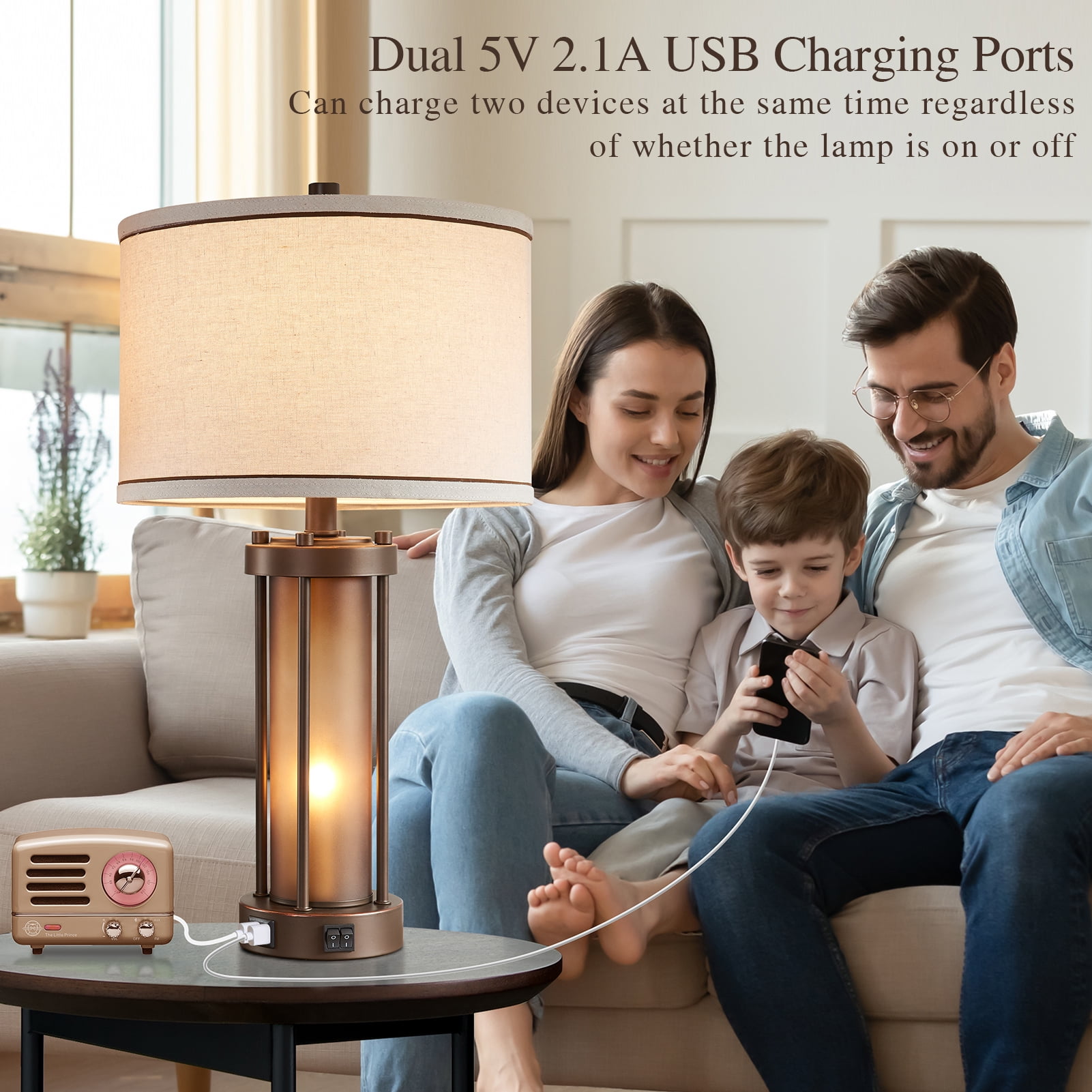 RORIA 24”Living Room Table Lamp Set of 2, Modern Farmhouse Style, Antique Bronze, Features Dual USB Charging Ports and Night Light, Suitable for Bedrooms and Bedside Tables - Image 4
