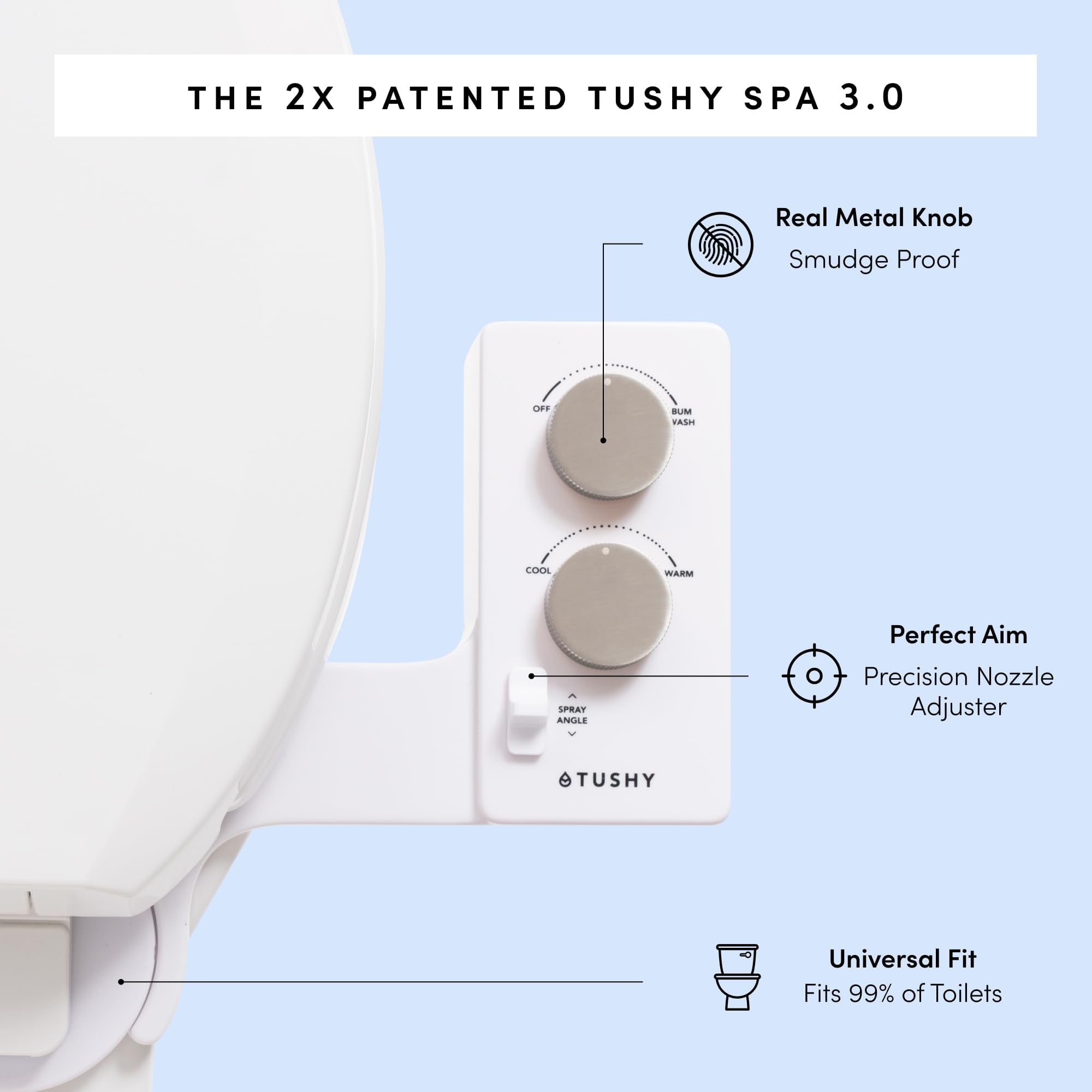 TUSHY Spa Self-Cleaning Warm Water Bidet Attachment, Adjustable Nozzle Angle, Pressure Control, Easy DIY Home Install, Requires Sink Access for Temperature Control, White/Bamboo - Image 3