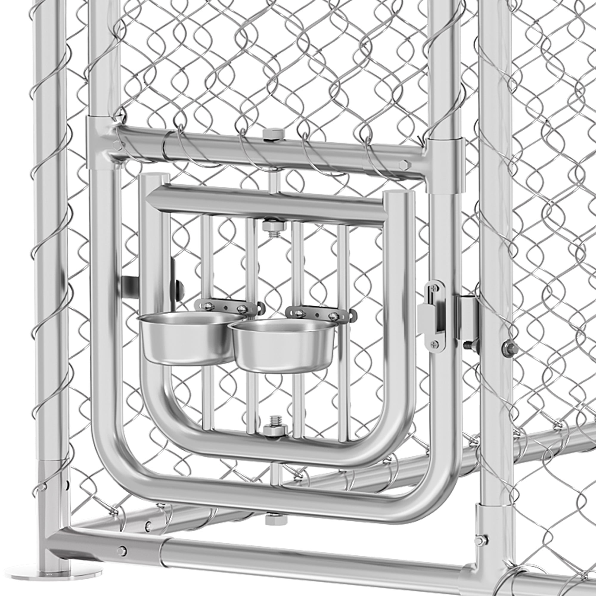 Uforic 7.5'x7.5' Outdoor Dog Kennel with Rotating Feeder Bowls, Outdoor Dog Enclosure with Roof, Heavy Duty Dog Kennel for Backyard Farm - Image 4