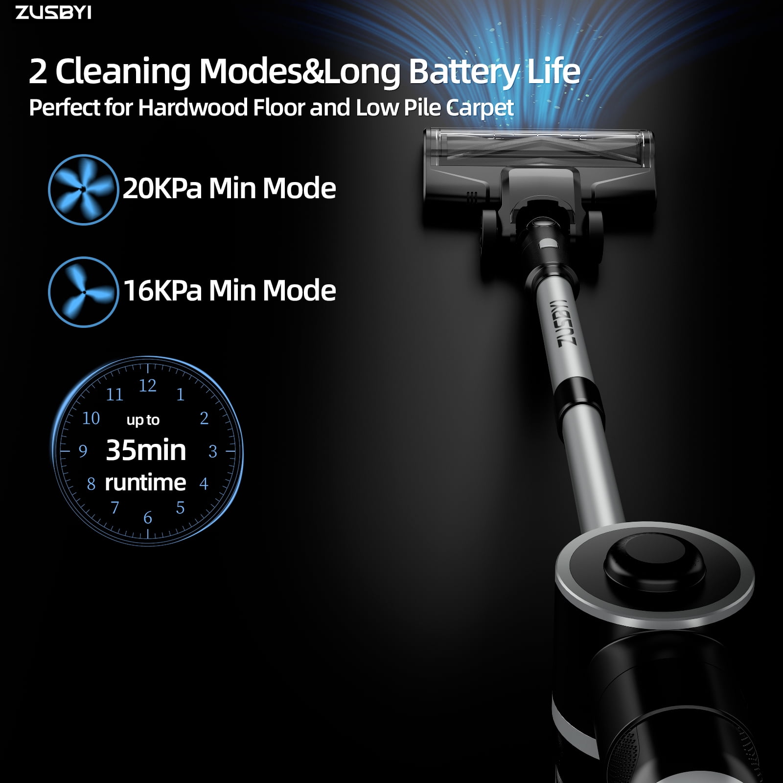 ZUSBYI Cordless Stick Vacuum Cleaner - Telescopic Tube - Image 6