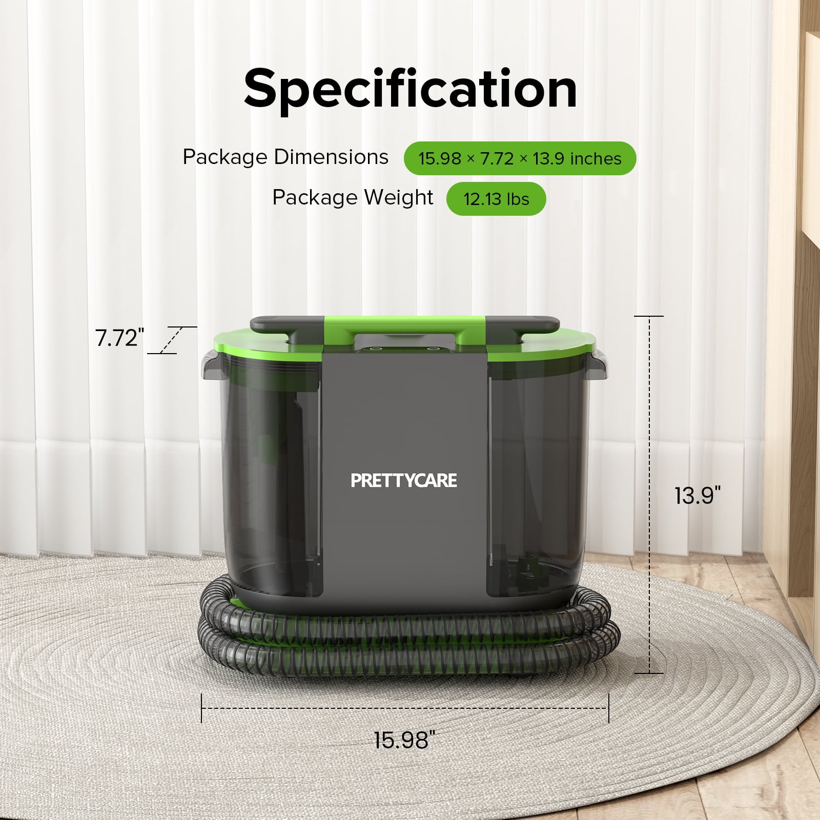 PrettyCare Portable Carpet Shampooer,Upholstery Cleaner,14Kpa Strong Suction Carpet Cleaner Machine,500W Powerful Motor - Image 7