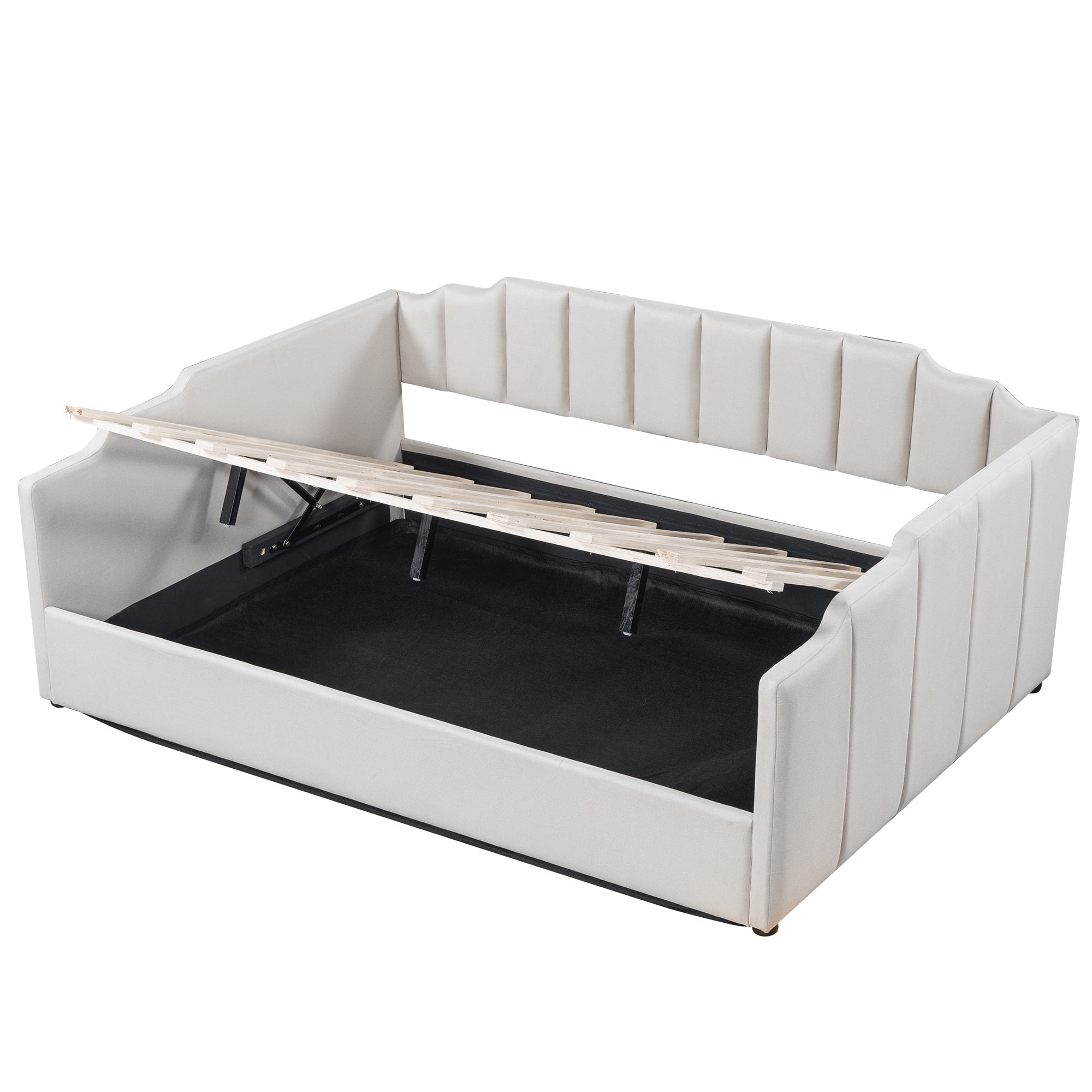 Euroco Modern Upholstered Full Size Daybed, Lift up Storage Bed for Kids Teens, White - Image 4