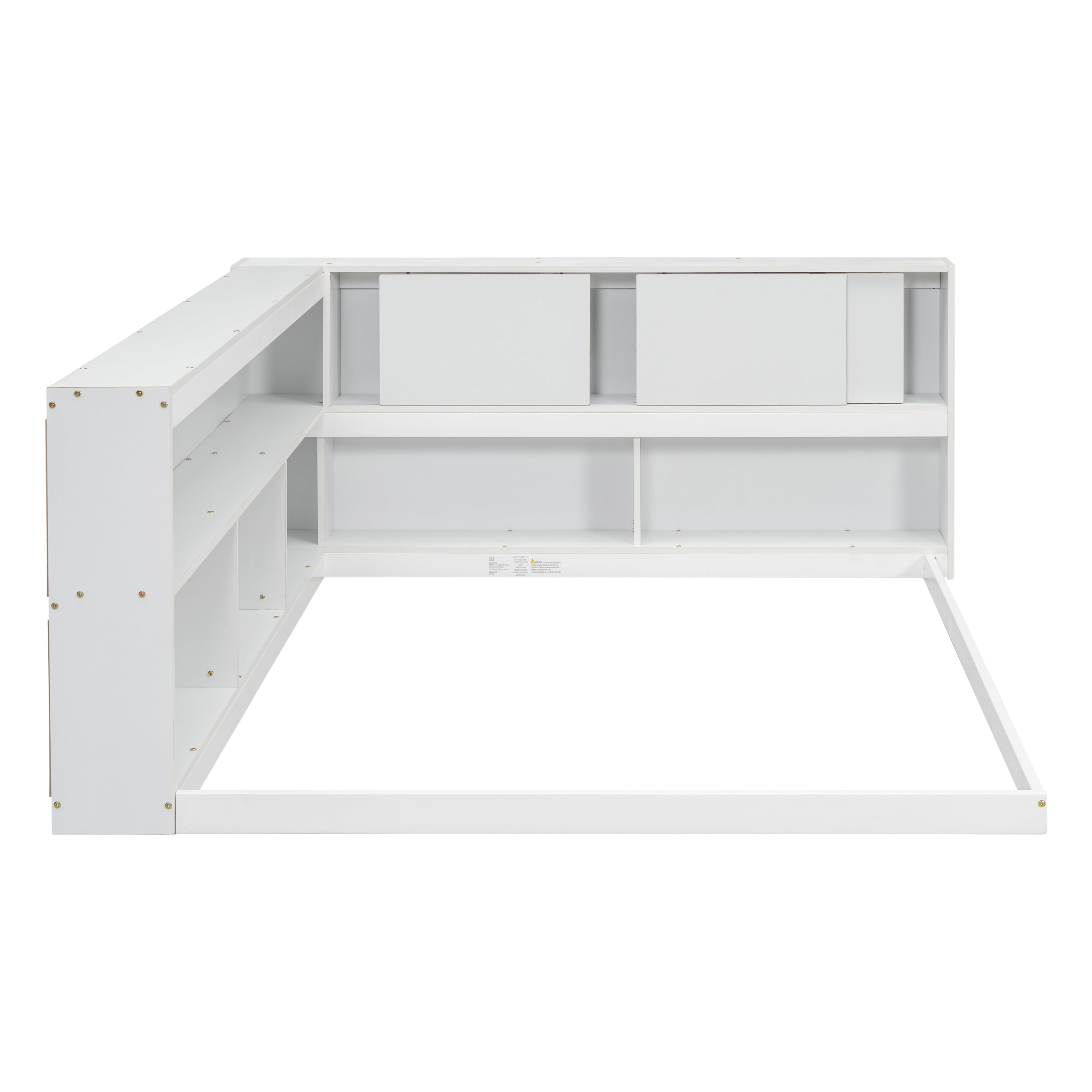 Miniyam Full Size Floor Bed with L-shaped Bookcases for Kids and Teens, White - Image 5