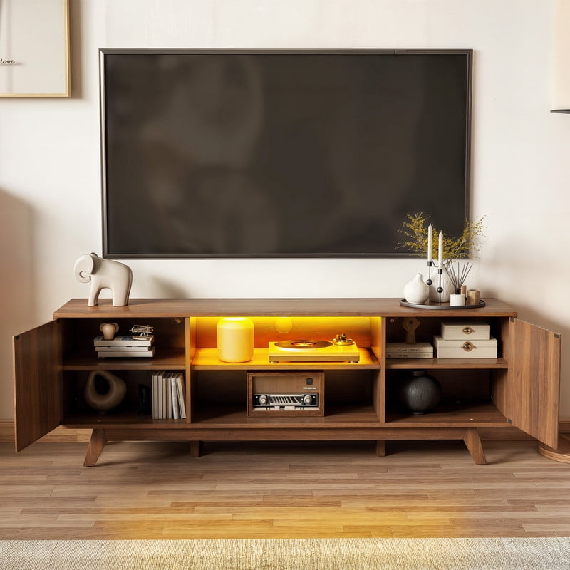 Uforic Farmhouse TV Entertainment Center, LED TV Stand for TVs up to 65 inch, Walnut - Image 4