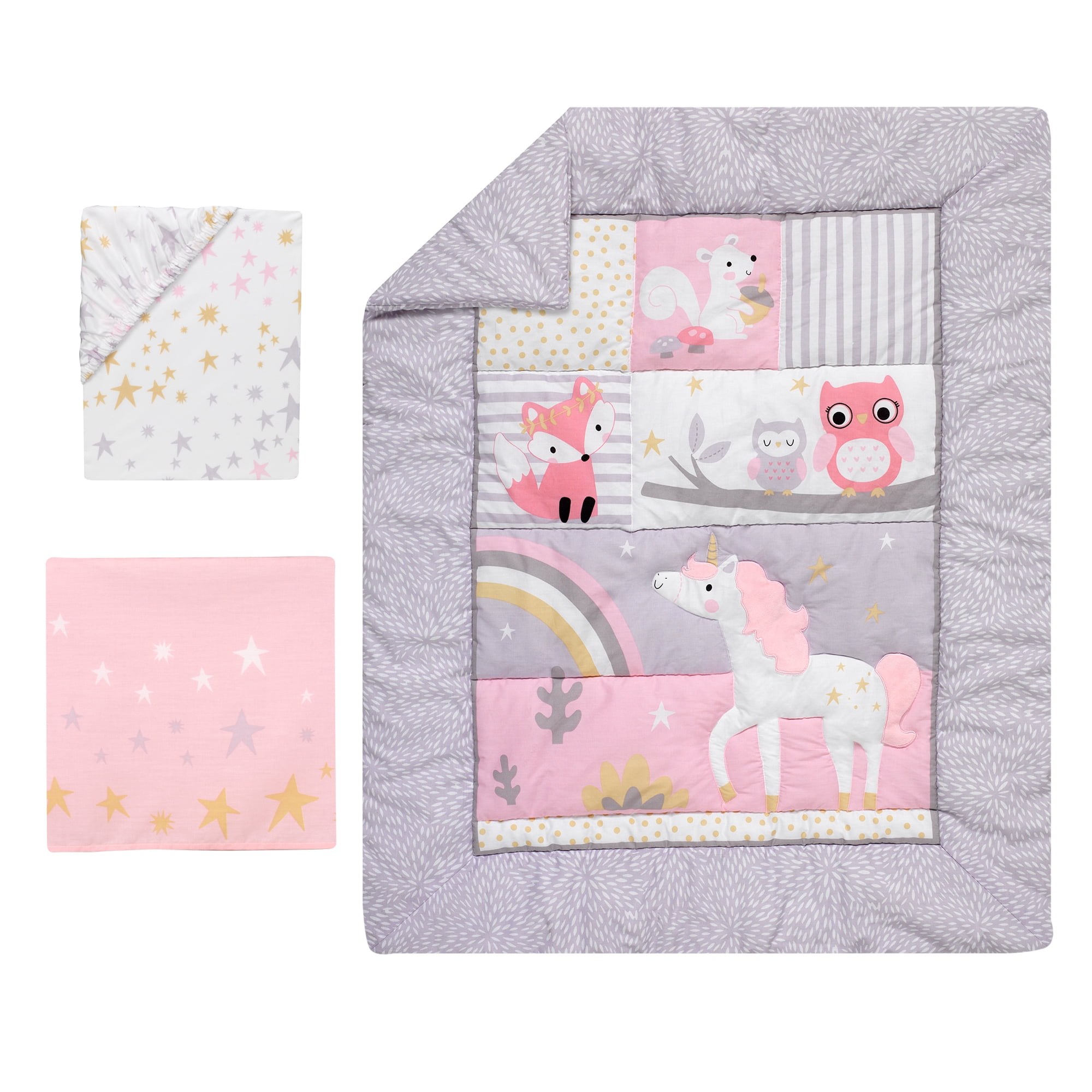 Bedtime Originals Rainbow Unicorn 3-Piece Crib Bedding Set - Pink, Purple - Image 4