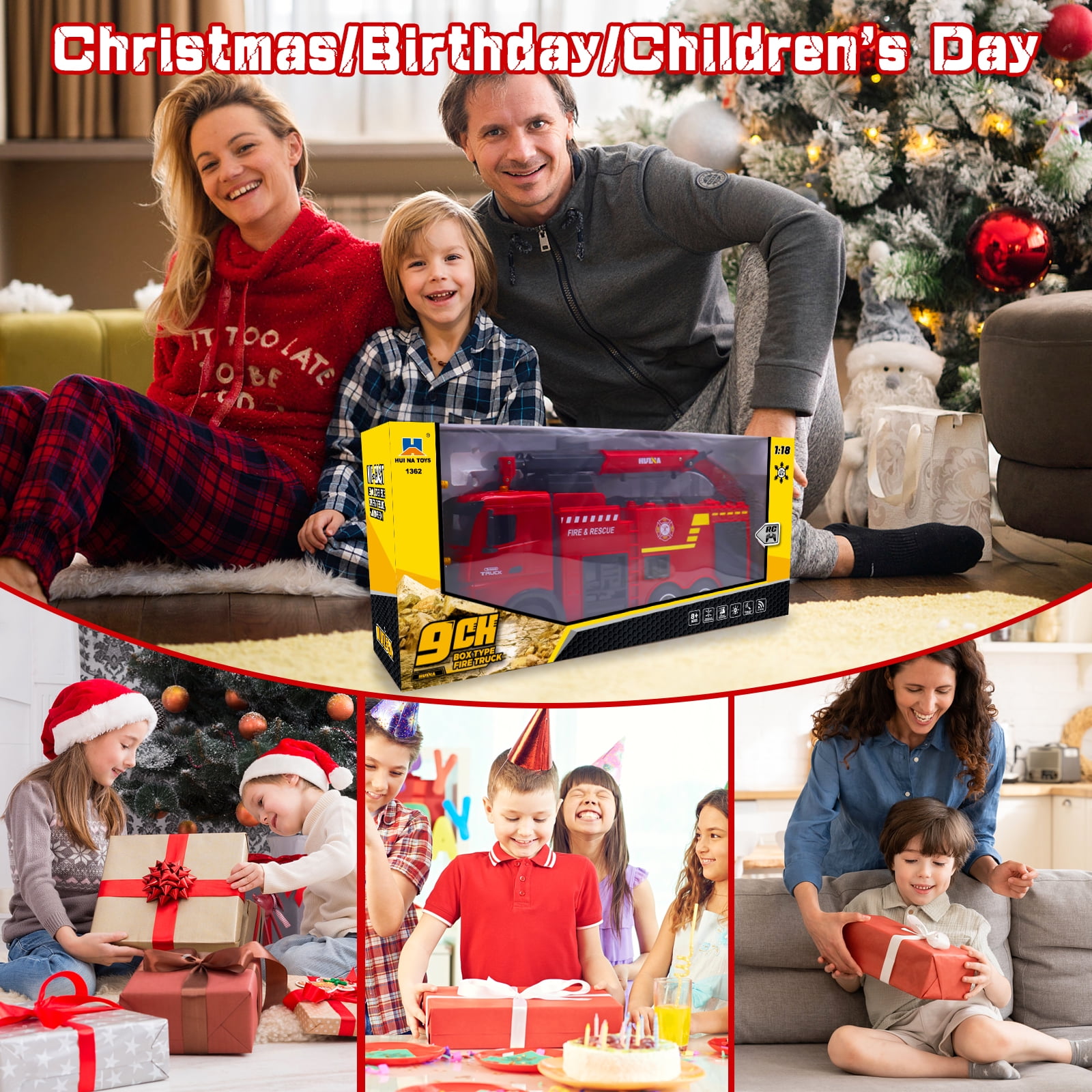 Remote Control Fire Truck, 9 Channel RC Rescue Firetruck with Water Spraying Pump and Lights Sounds, RC Crane RC Truck Toys for Kids Boys Gift - Image 3