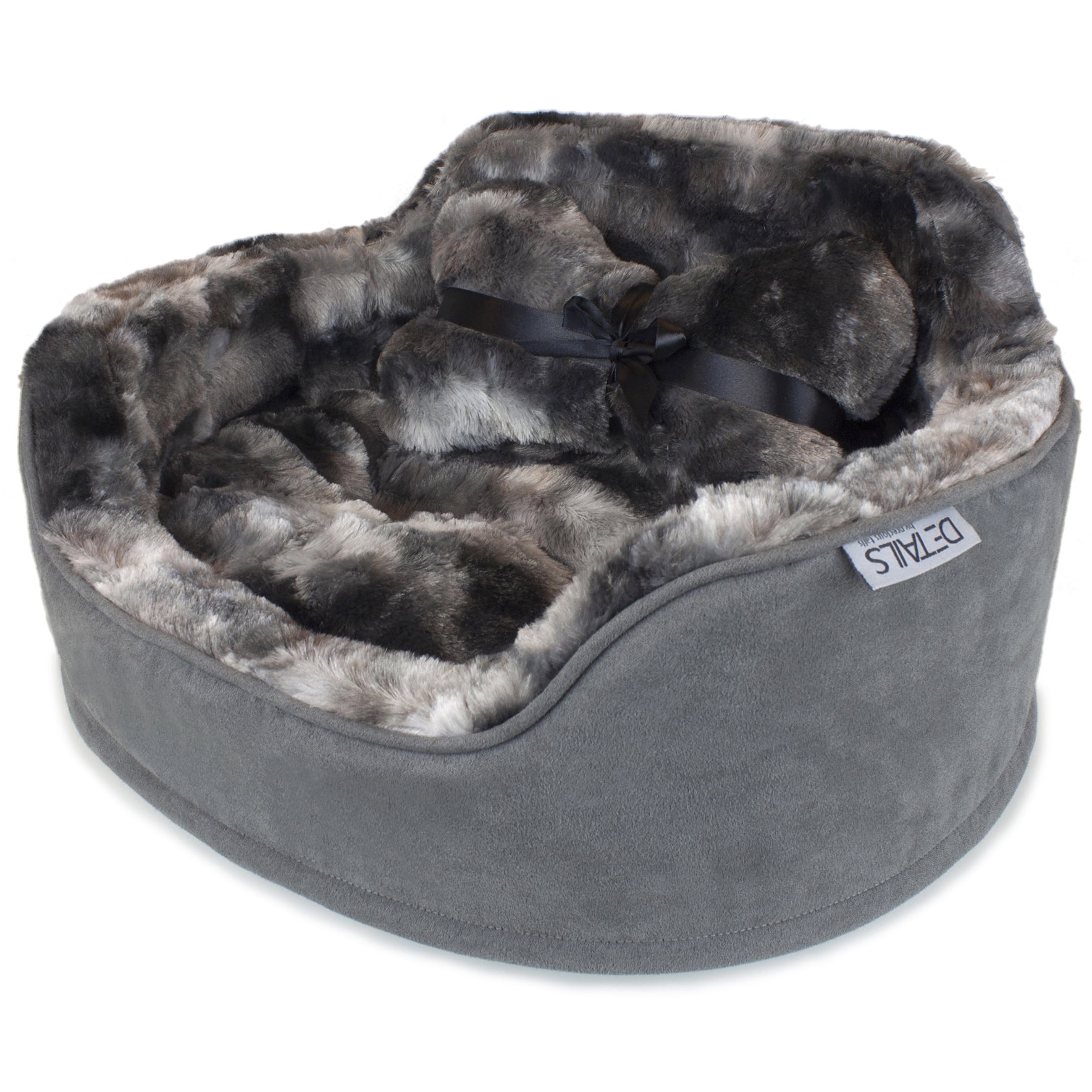 Precious Tails Faux Fur Princess Cat Dog Bed with Plush Bone Pillow – Small - Image 3