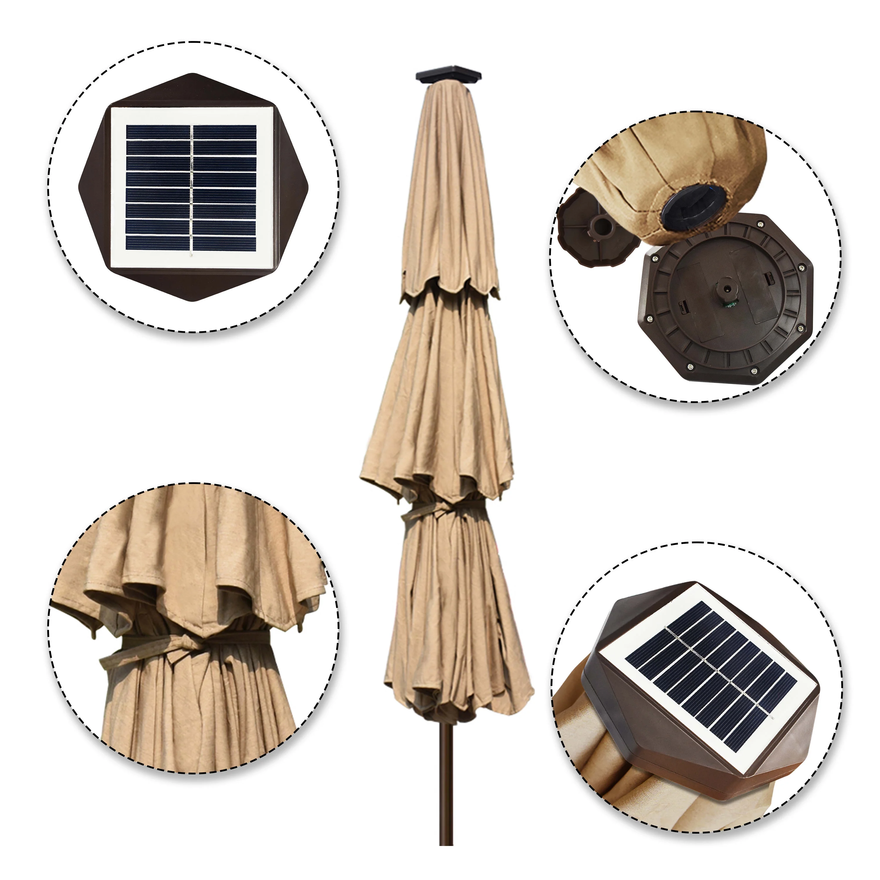 EliteShade Sunbrella Solar 9ft 3 Tiers Market Umbrella with 80 LED Lights Patio Umbrellas Outdoor Table with Ventilation and 5 Years Non-Fading Top,Tan - Image 2