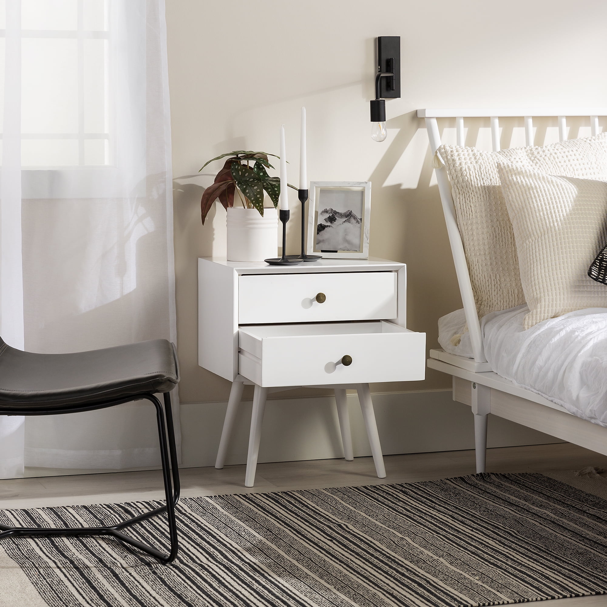 Walker Edison Mid Century Modern 2 Drawer Nightstand, White - Image 21