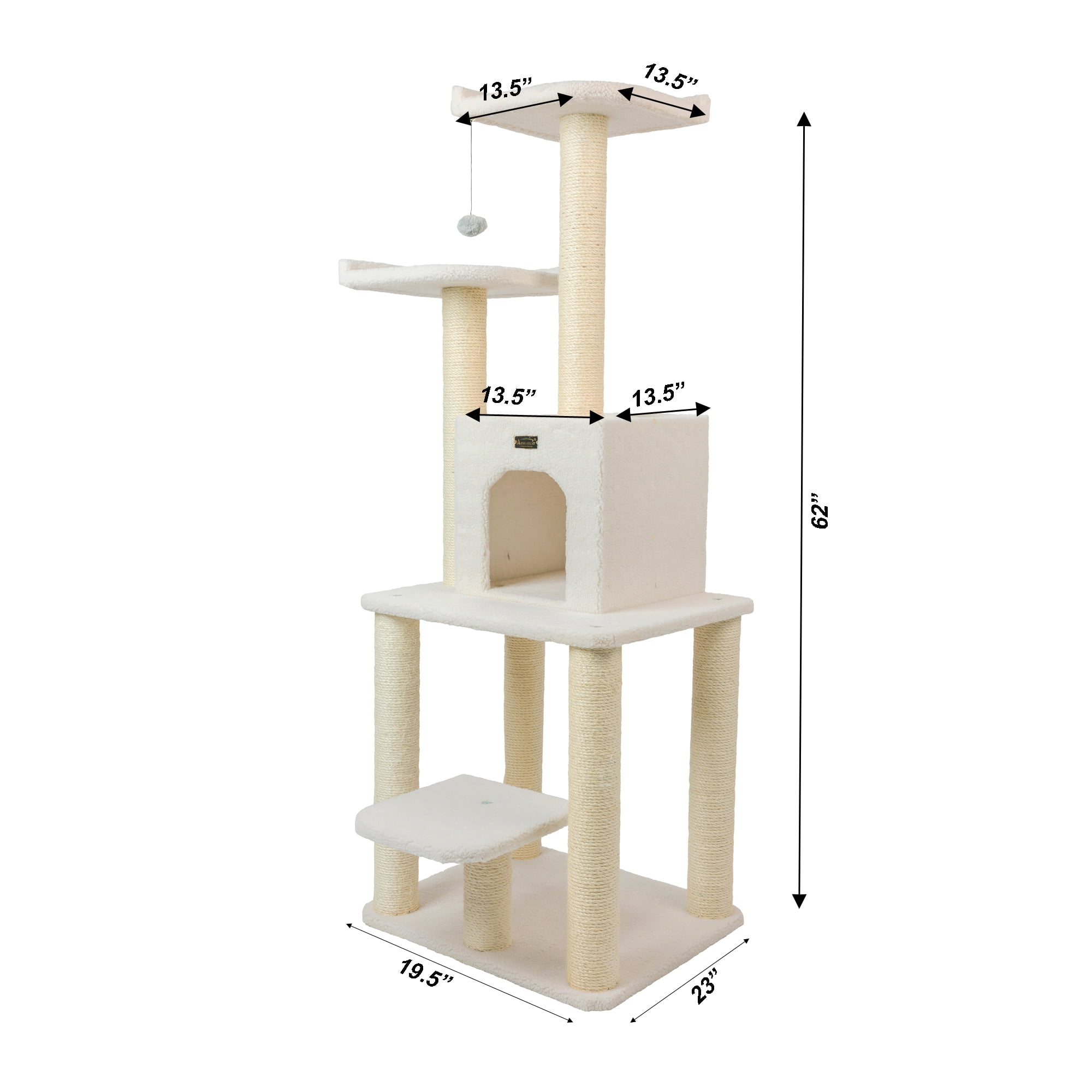 Armarkat 62-in real wood Cat Tree & Condo Scratching Post Tower, Ivory - Image 7