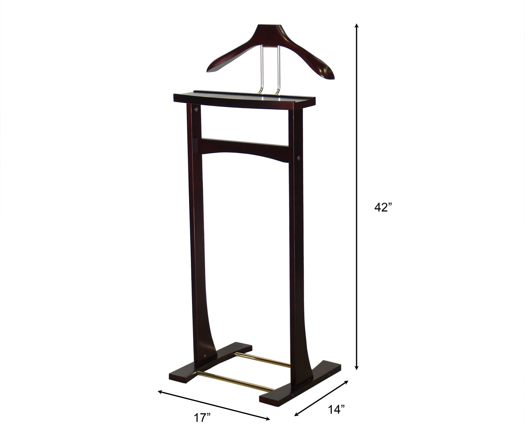 Proman Products Ashton Valet Suit Stand with Top Tray, Contour Hanger, Trouser Bar and Shoe Rack, Dark Mahogany - Image 5