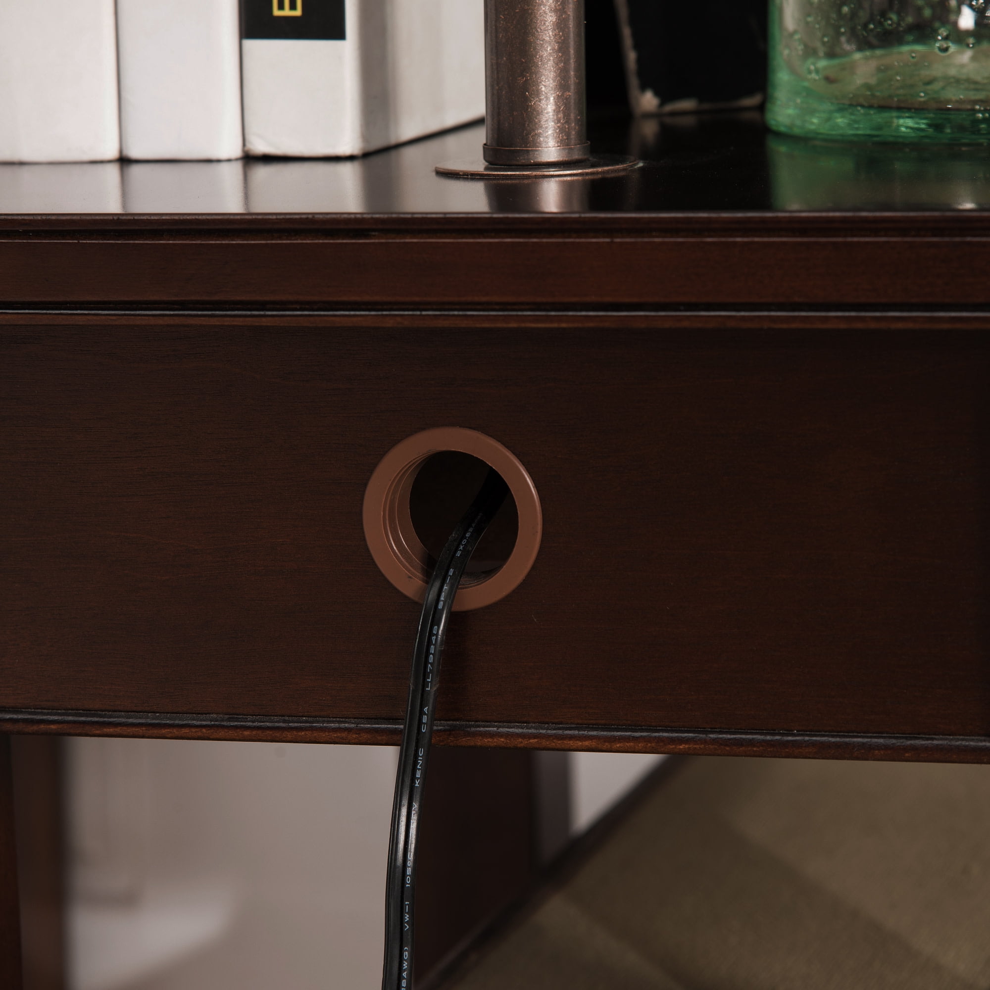 Leick Home Laurent Solid Wood Side Table with Swing Arm Lamp and Drawer, Chocolate Cherry - Image 2