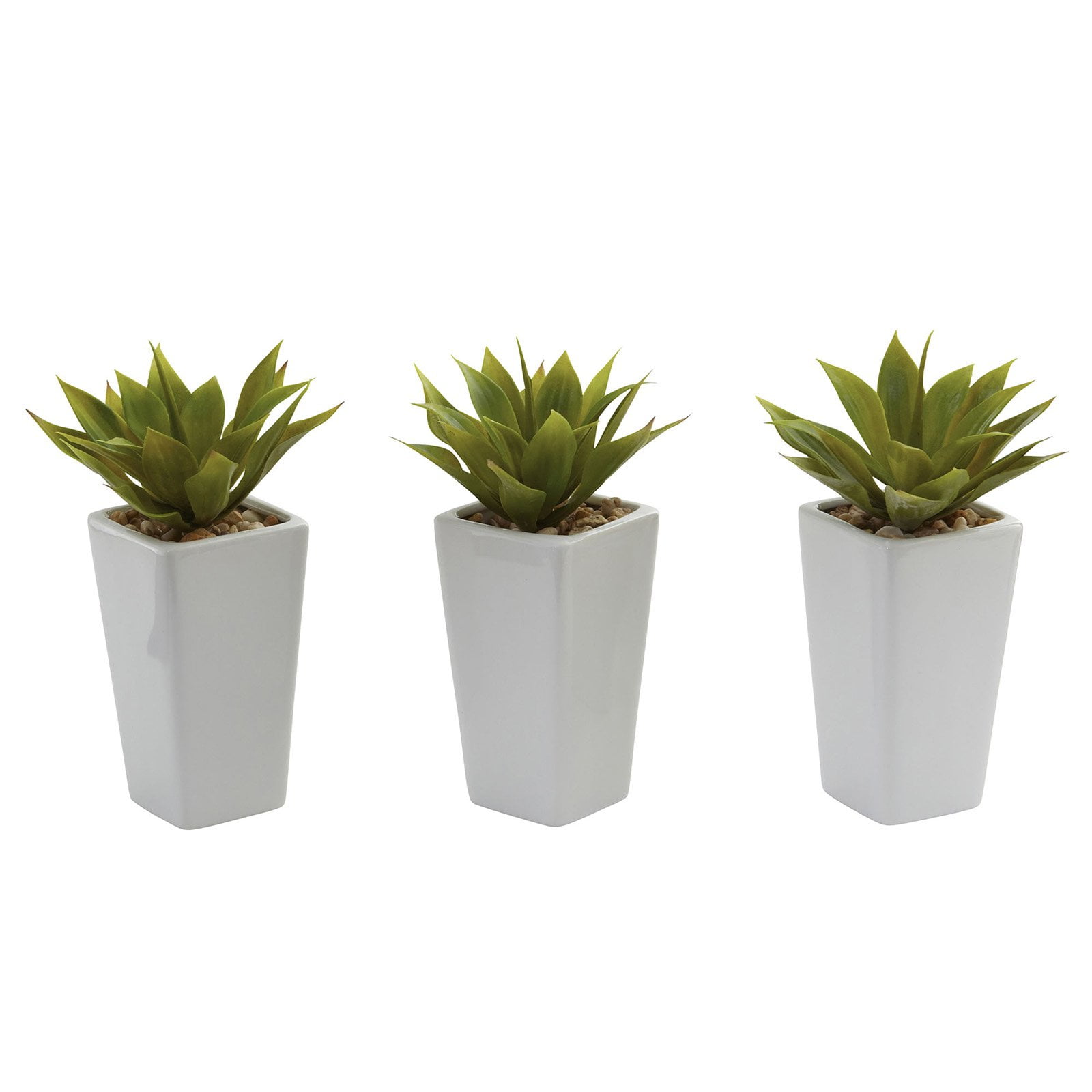 Nearly Natural Plastic 9" Green Mini Agave Artificial Plant with Planter (Set of 3) - Image 4