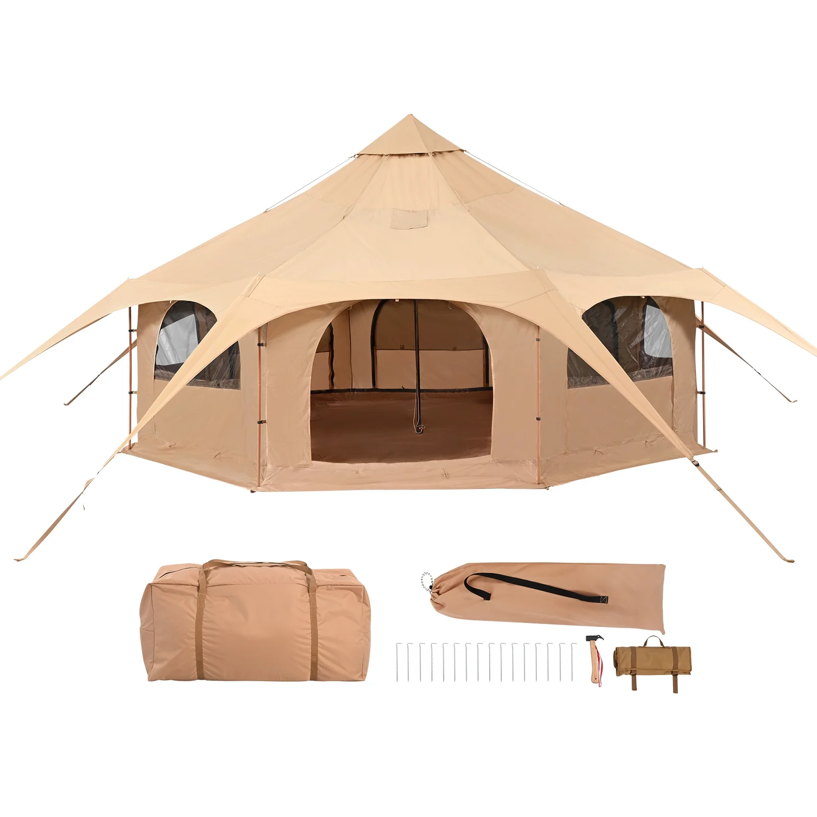 KFFKFF Canvas Shelter, All-Season 5m/16.4ft Dome Shelter, Camping Canvas with Chimney Hole, Ventilated Large Yurt for 8 Persons, Ideal for Family Outings, Outdoor Gatherings - Image 3