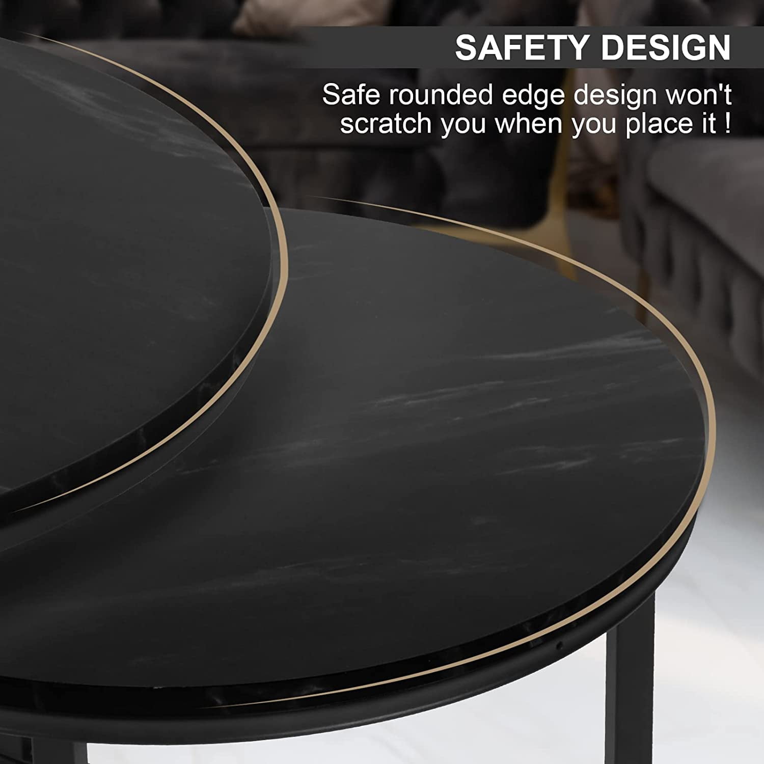 BIGTREE Modern Round Nesting Coffee Table Set 2 Pieces Solid Metal Frame for Home, Black - Image 5