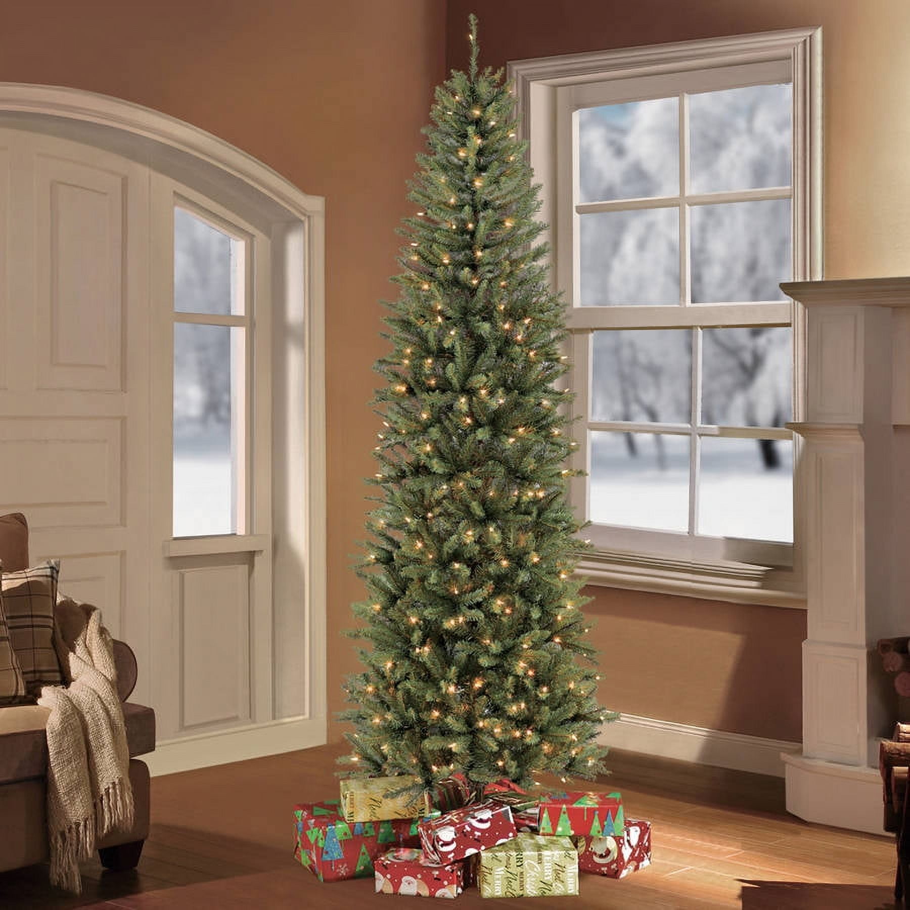 Puleo International 7.5' Pre-Lit Fraser Fir Pencil Tree Artificial Christmas Tree with 350 Clear UL Listed Lights - Image 4