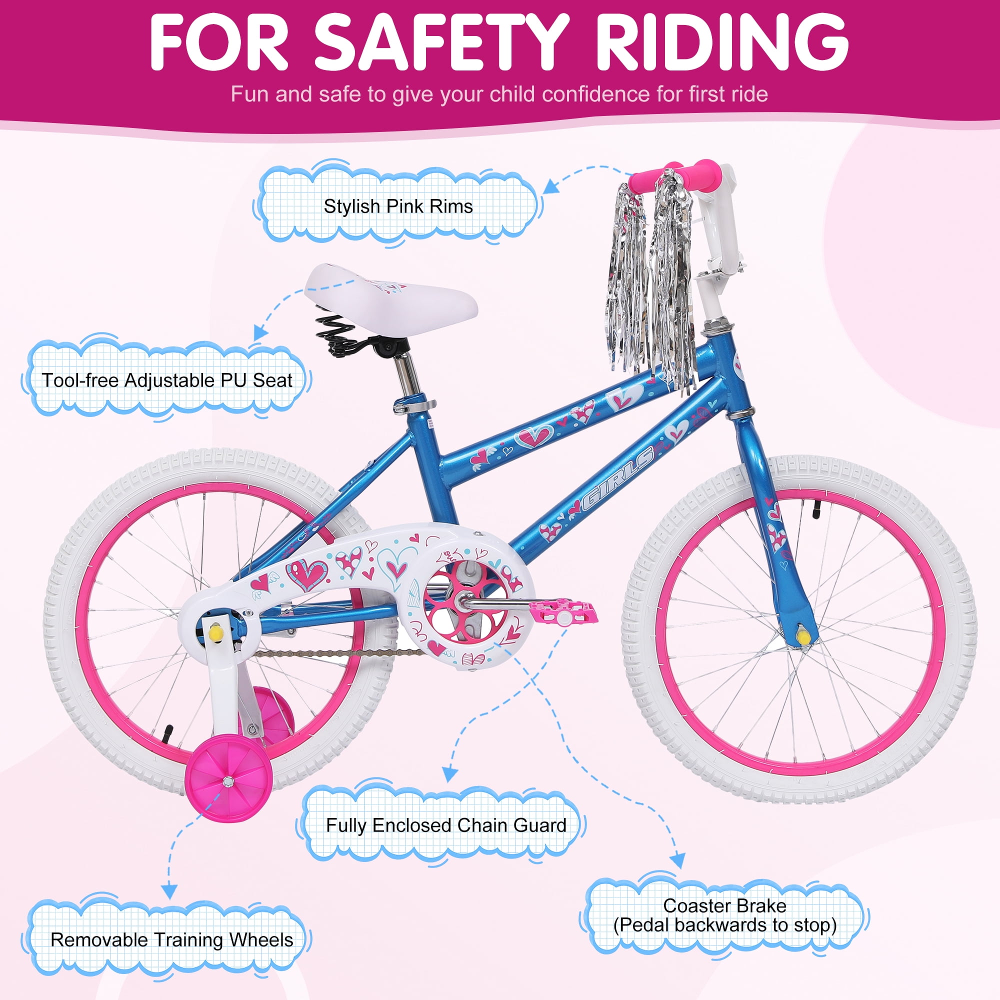 SUGIFT 18-inch Kids Bike with Training Wheels for Girls Ages 6-12 Years, Blue - Image 4