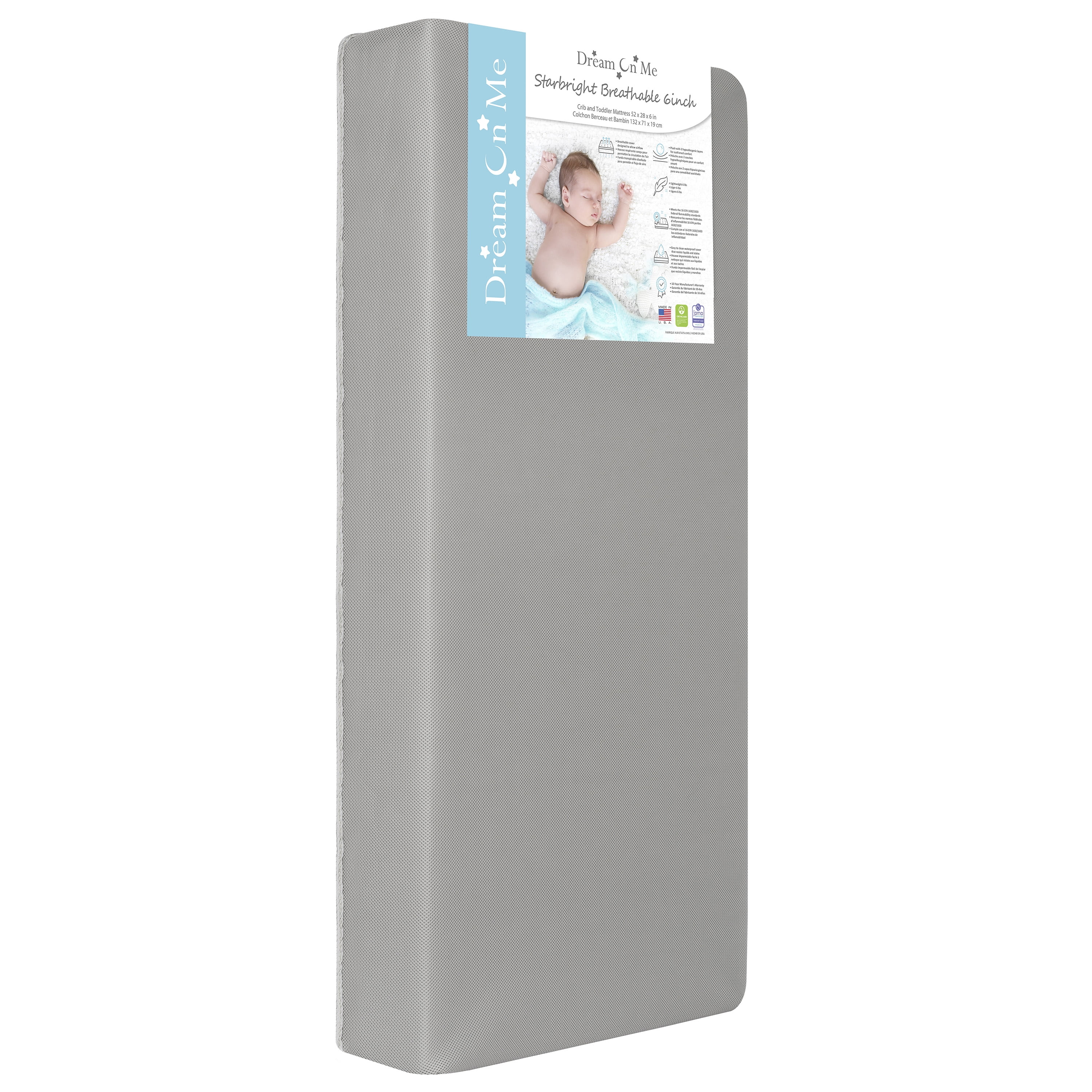 Dream on Me Starbright Breathable Foam Crib & Toddler Mattress in Grey (Fits Full Size Cribs and Toddler Beds) - Image 8