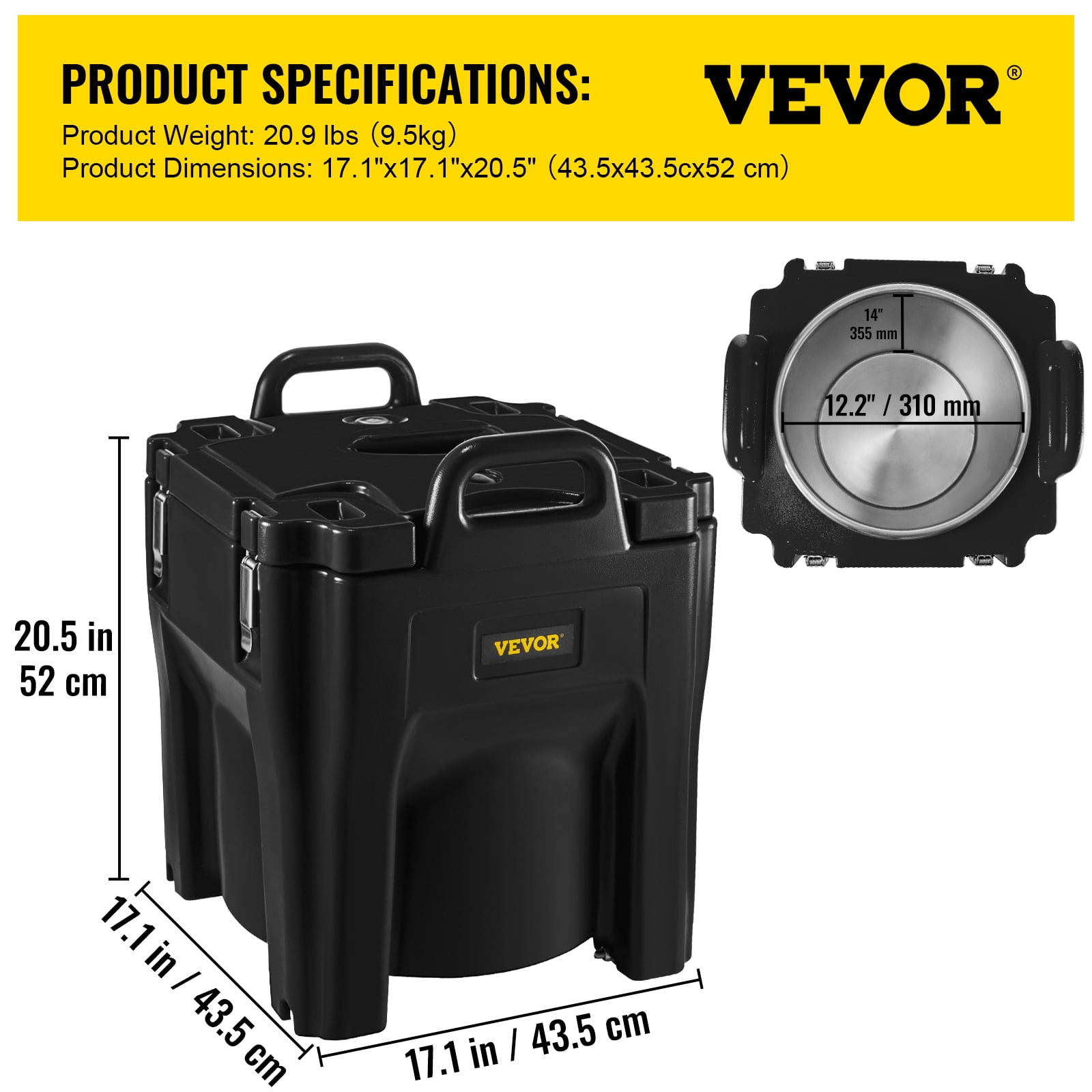 VEVOR Insulated Food Carrier,32Qt Capacity,Stackable Catering Hot Box with Stainless Steel Barrel,Top Load LLDPE Food Warmer with Integral Handles Buckles Stationary Base,for Restaurant Canteen, Black - Image 6
