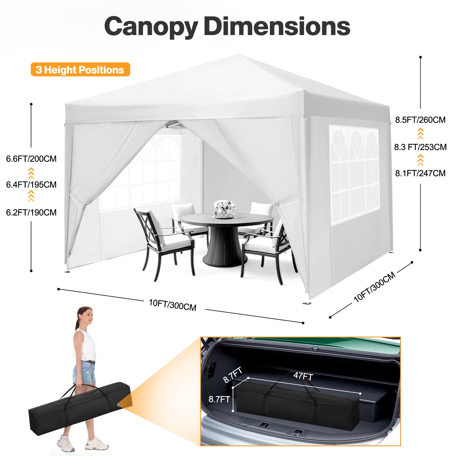 COBIZI 10x10 Pop up Canopy with Sidewalls Waterproof Outdoor Canopy Gazebo Anti-UV Instant Foldable Canopy Tent for Party with Carry Bag,White - Image 4
