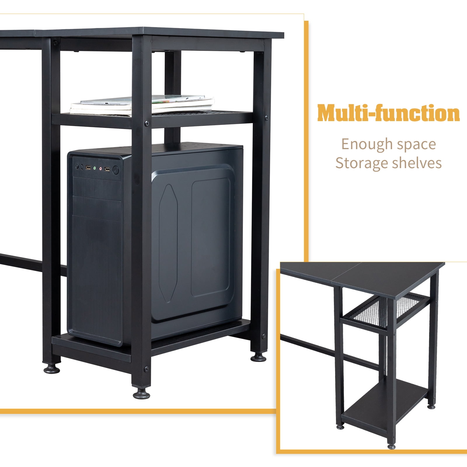 Ktaxon L-Shaped Computer Desk with USB Charging Station, Corner Desk Laptop Study Table Desk for Home Office, Black - Image 7