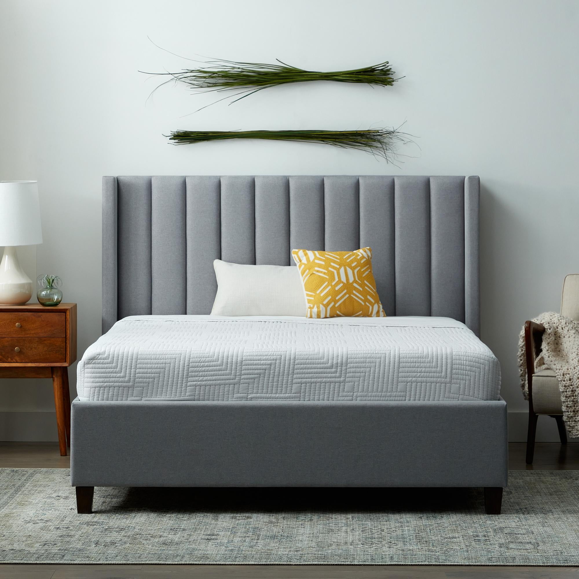 Rest Haven Odessa Tufted Upholstered Wingback Platform Bed, Queen, Gray - Image 6