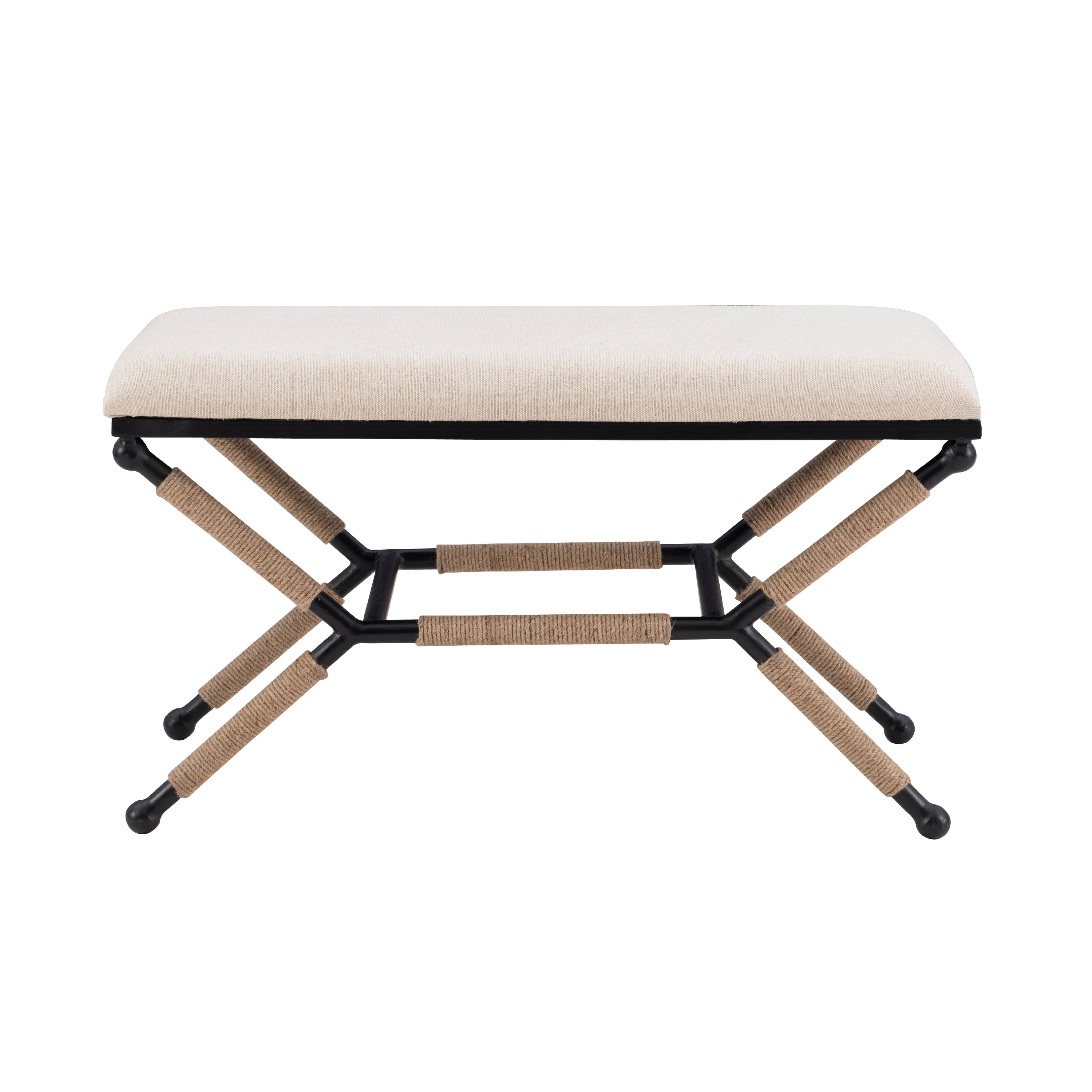 Linon Winther X Frame Bench or Ottoman, Rope Wrapped Metal Legs with Natural Linen Fabric - Image 6